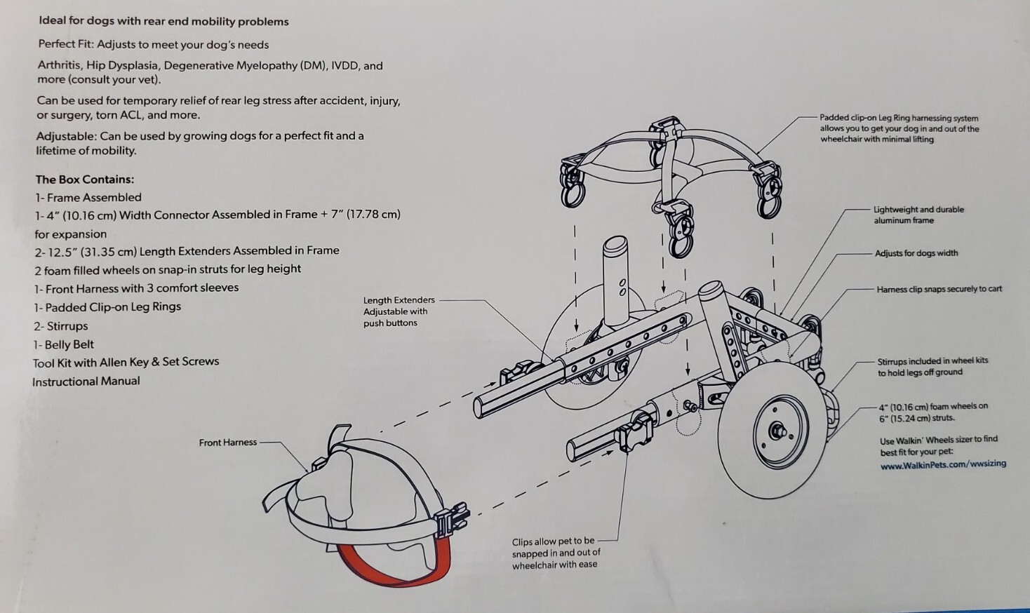 Dog Wheelchair - For Small Dogs 11-25lbs - By Walkin' Wheels Camo, Pink, Seafoam