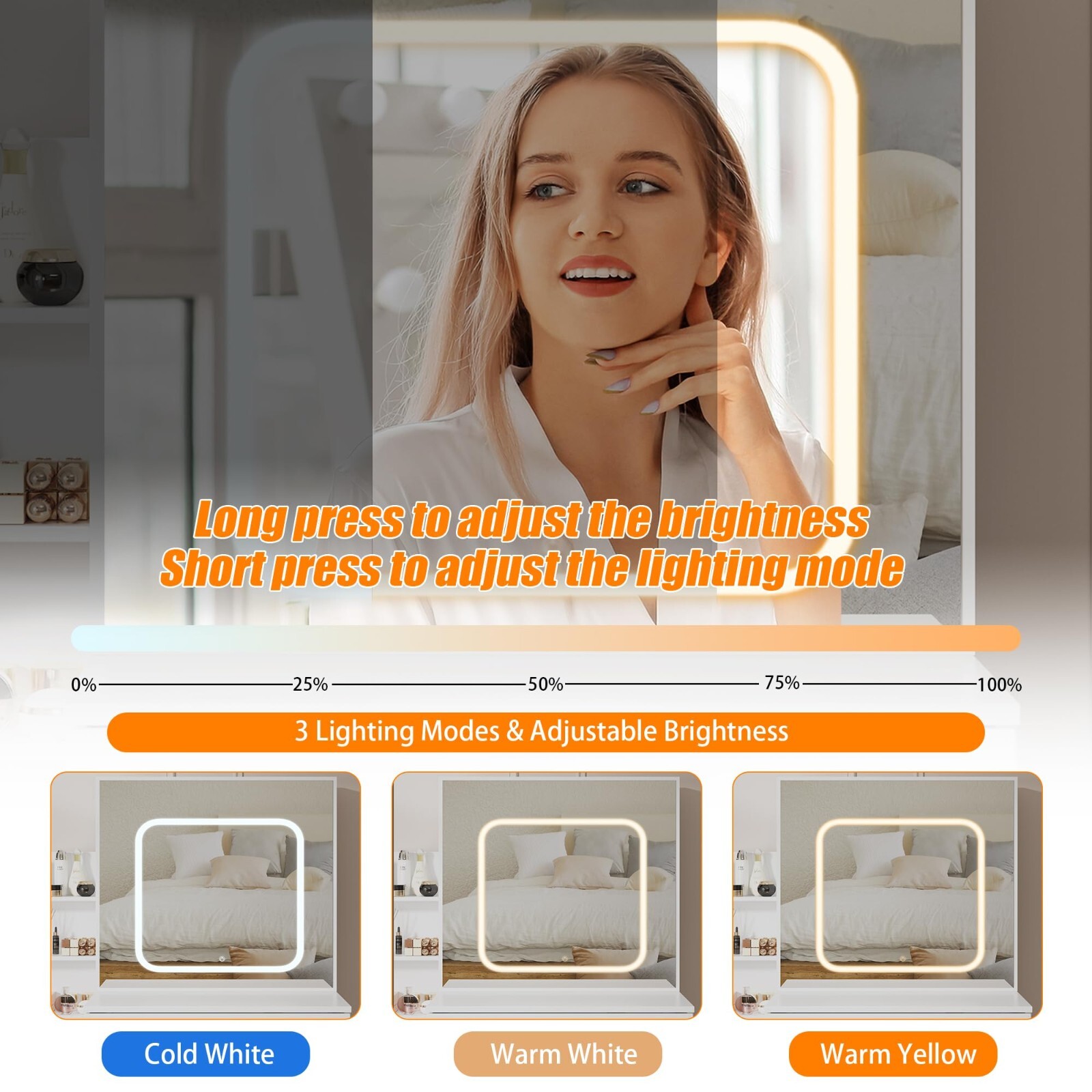 Vanity Desk Makeup Dressing Table Set w/ 4 Drawers Sliding Mirror and LED Lights