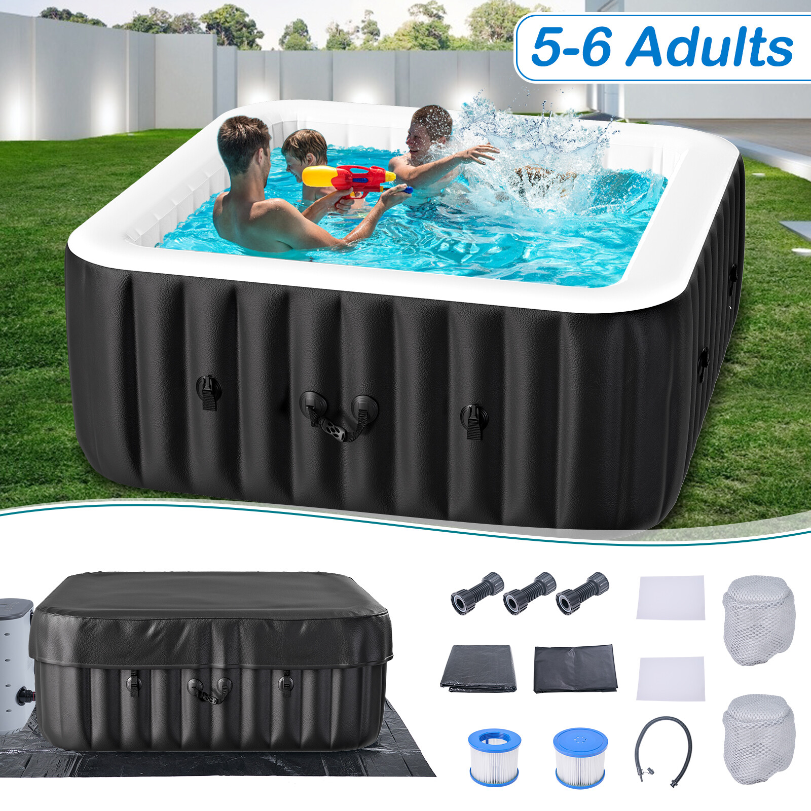 SLSY 6 Person Inflatable Hot Tub Portable Outdoor Spa with 130 Bubble JetsFilter