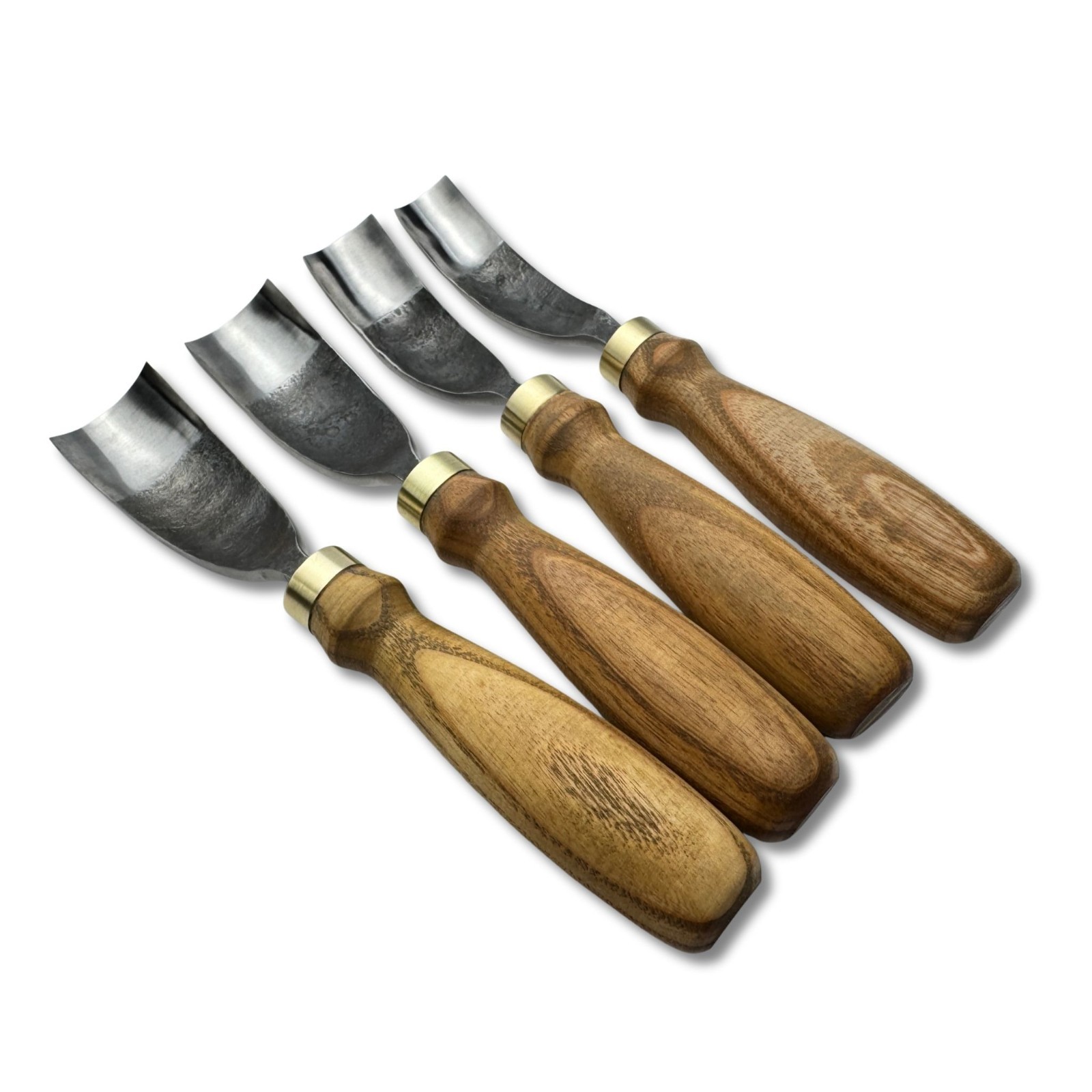 Hand-Forged Bent Gouges – 52100 Steel Blades, Ash Handles, Spoon Carving Tools.