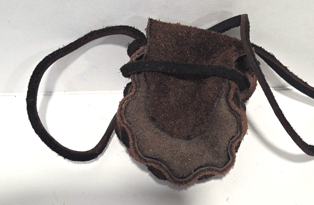 Handmade Native American Medicine Bag Small Leather Brown Small Drawstring