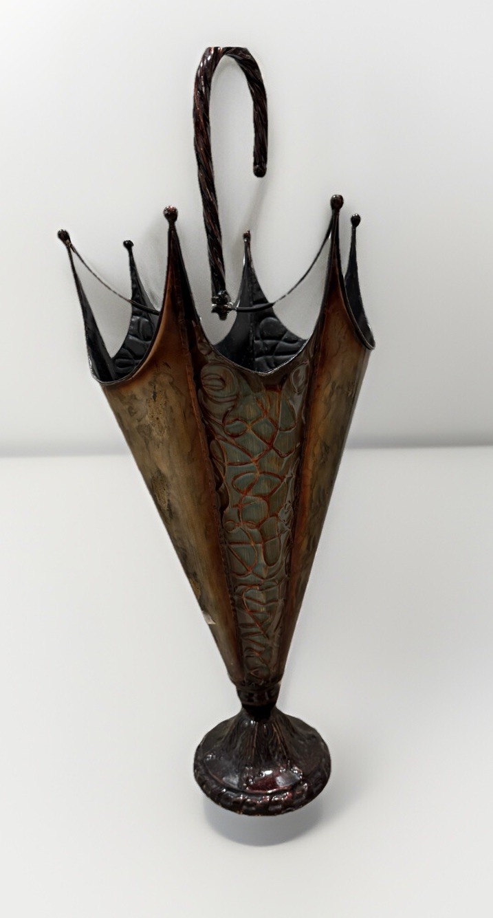 Vintage Brass Copper Teal  Umbrella Stand Holder Canes Hollywood Regency