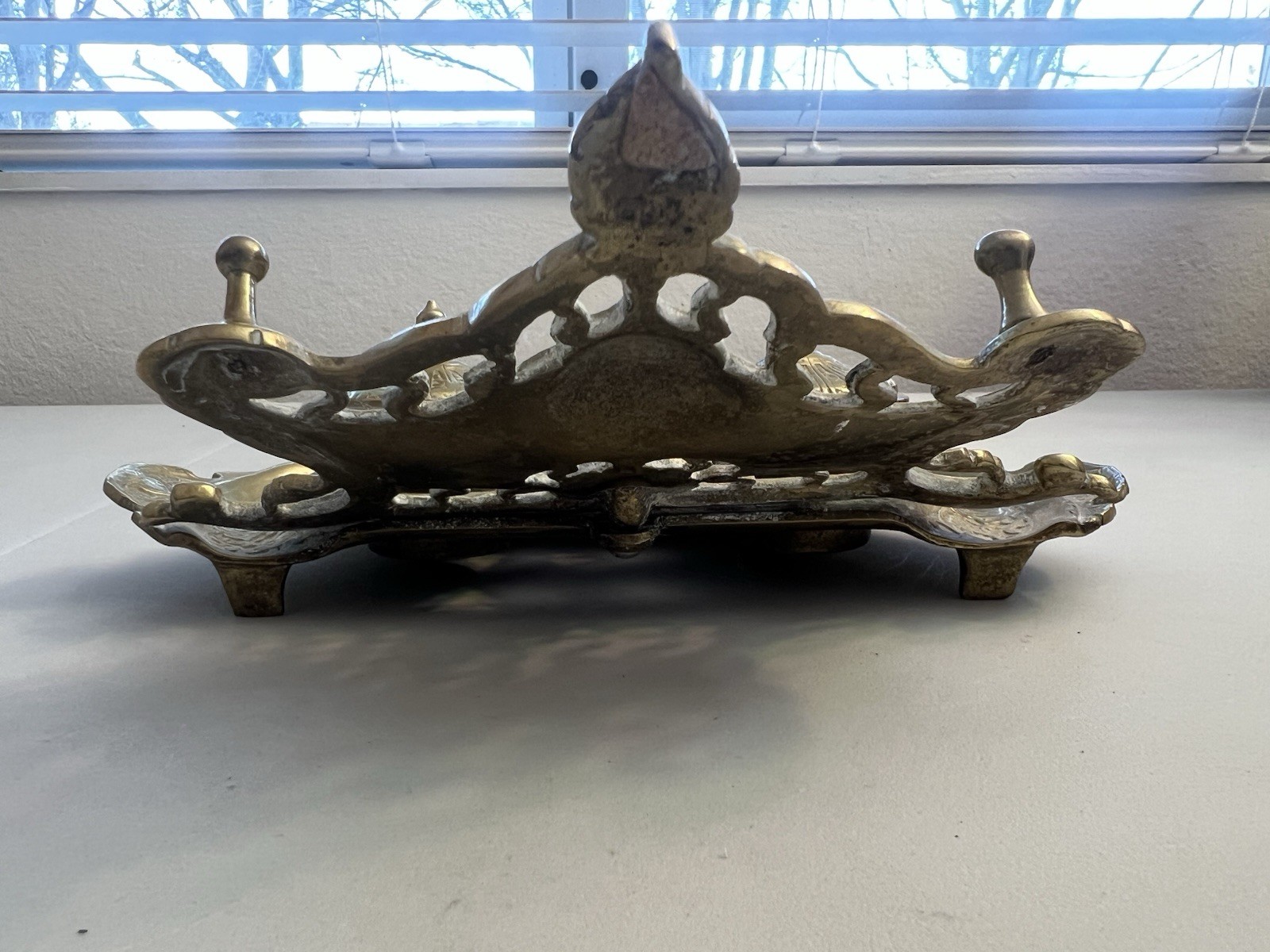 Vintage Gilded Cast Brass Art Nouveau Elephants Ornate Double Inkwell