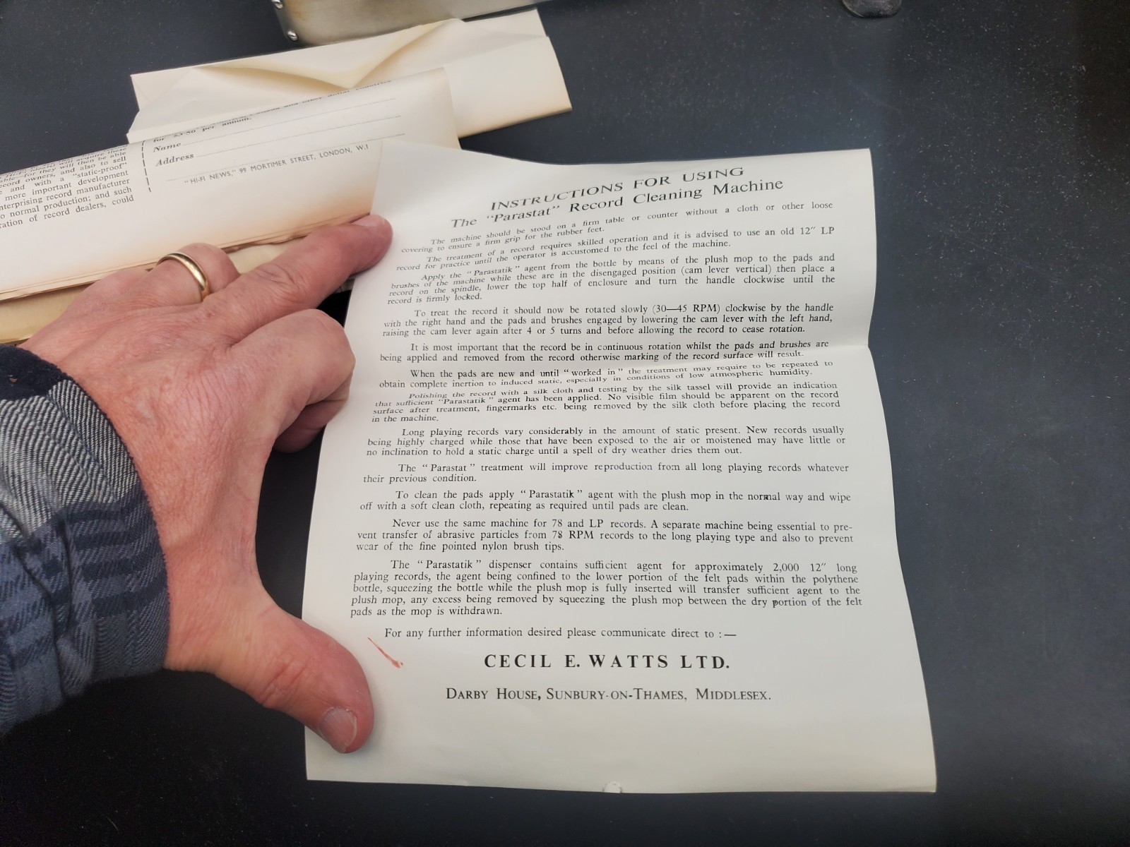 CECIL E. WATTS PARASTAT Record Cleaning Machine