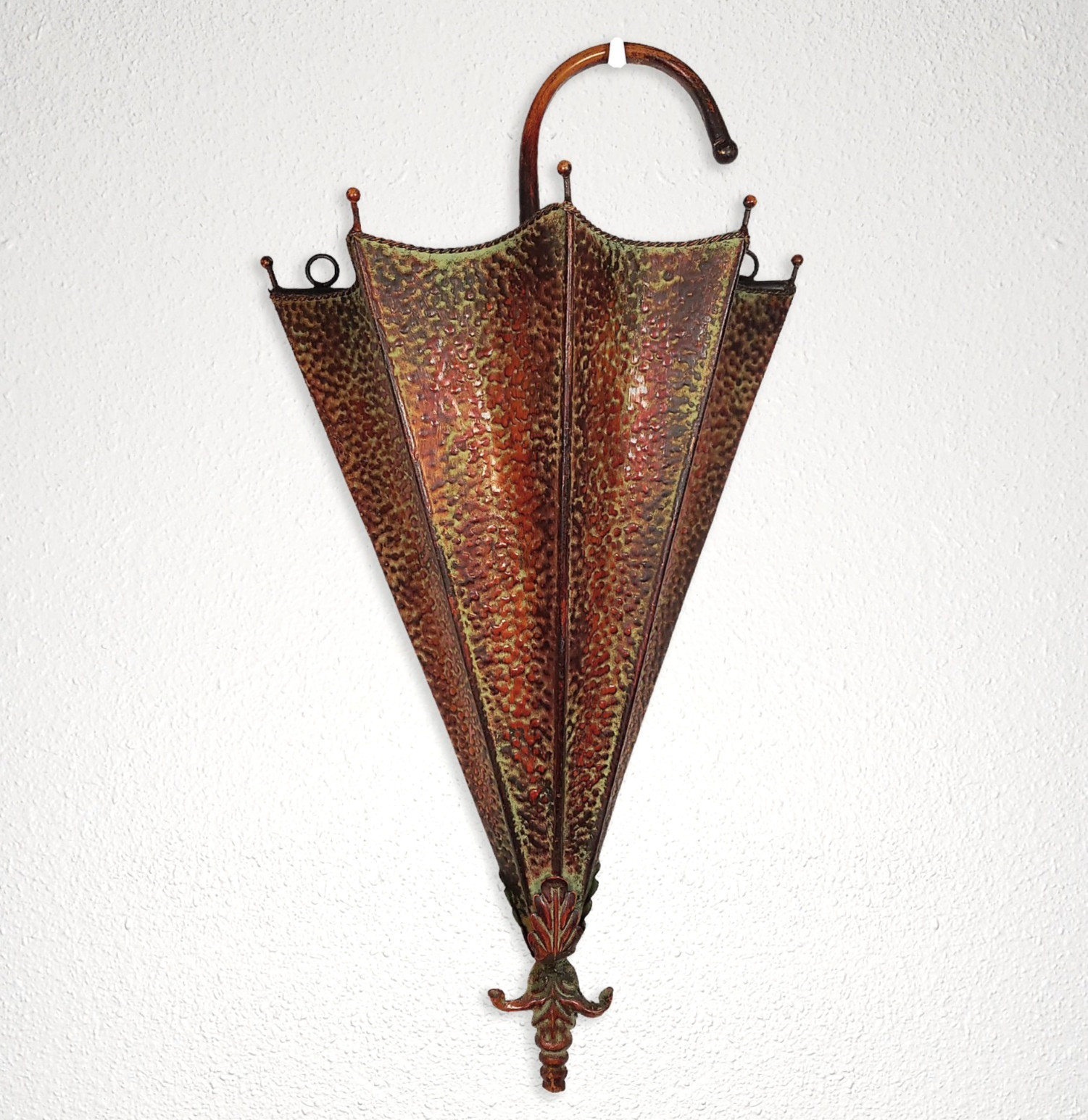 Hammered Metal Umbrella Cane Holder Wall Decor Dried Flowers Copper Style Patina