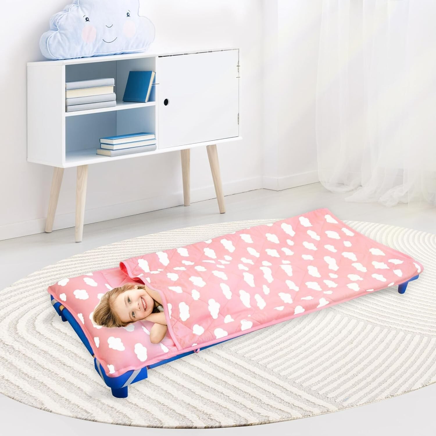 Toddler Nap Mat with Removable Pillow and Blanket Portable Sleeping Bag 52"x23"