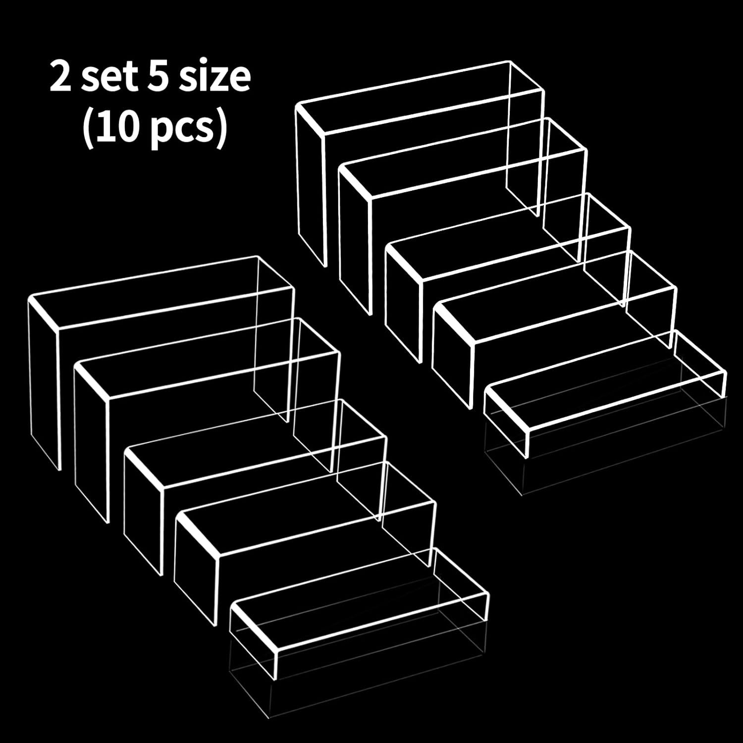 Fixwal 10Pcs 2 Set Acrylic Risers for Display Clear Perfume Organizer Stands Acr