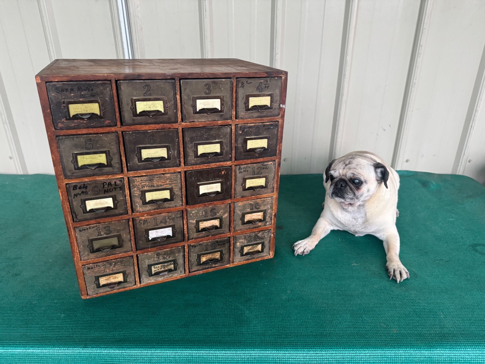 Antique Apothecary Wood Cabinet Bin Nuts, Bolts, Screws 20 Drawers 17"x12"x17"