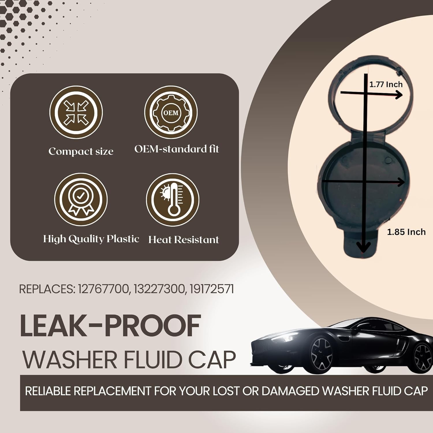 Windshield Wiper Fluid Cap - OEM Replacement Washer Reservoir Black