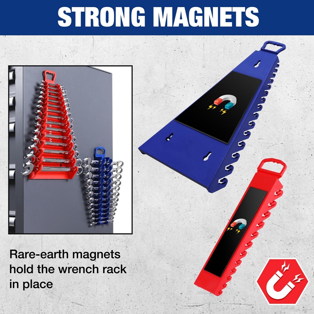 WORKPRO Magnetic Wrench Organizer 2PC 15-Slot&12-Slot Gripper Wrench Holder 4PCS