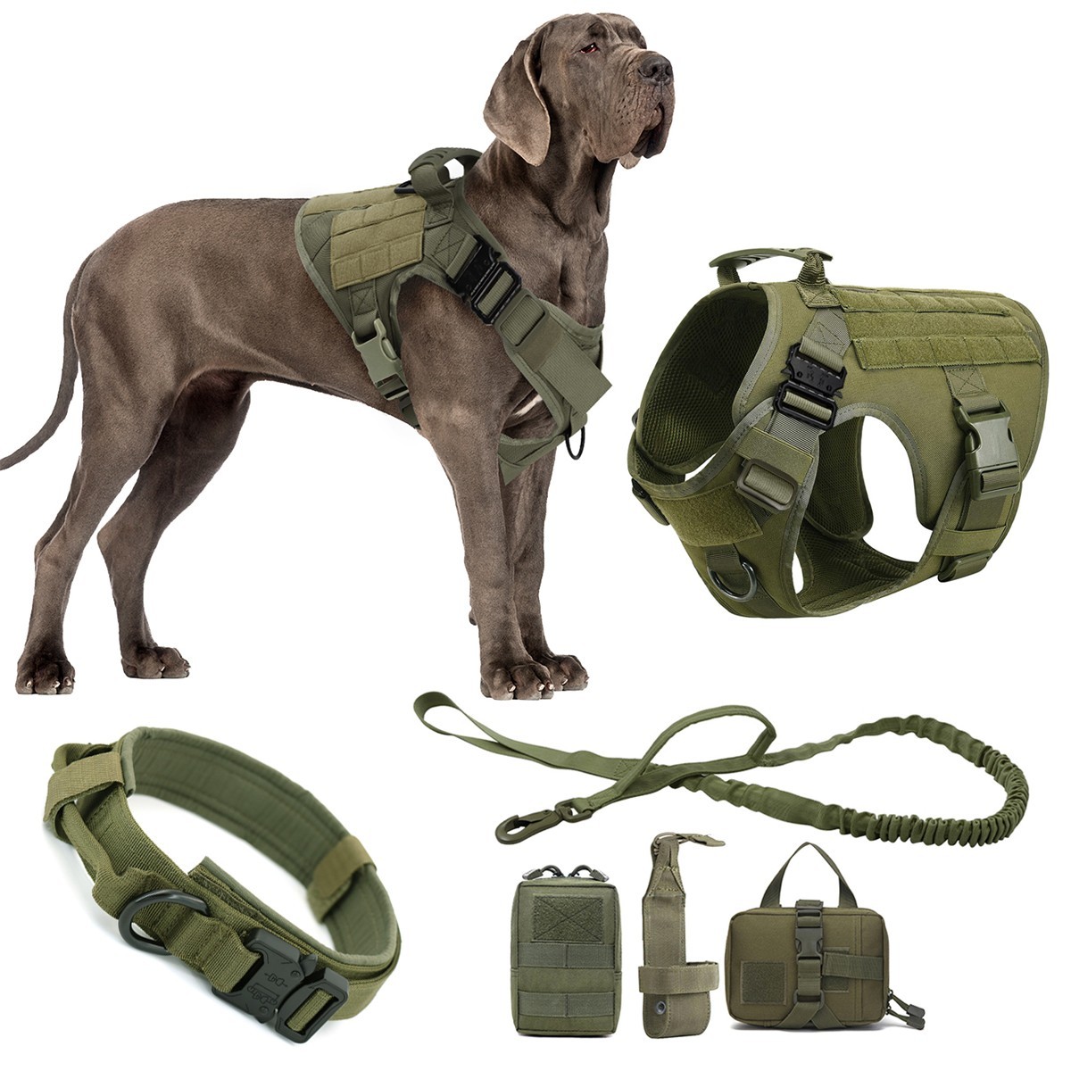 Tactical Dog Vest Kit Dog leash Dog Collar Dog Harness Medium Large with Pouches