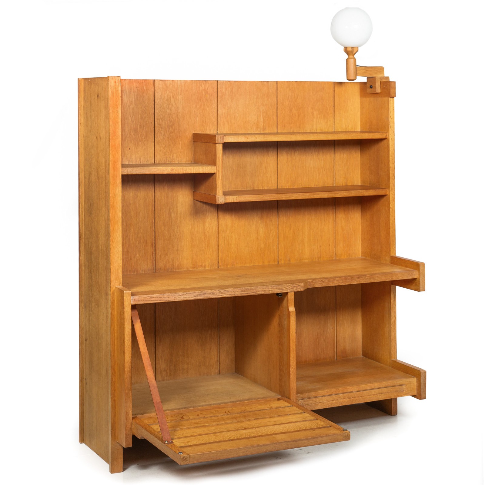 French Modernist Oak Bar Cabinet Bookshelf by Guillerme and Chambron