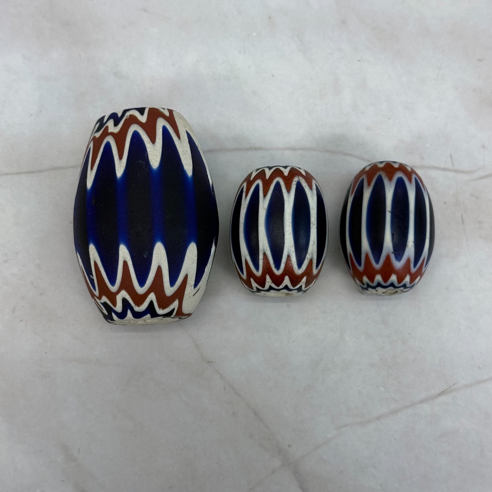 Venetian Chevron Trade Beads Set of 3 Antique African Glass Millefiori