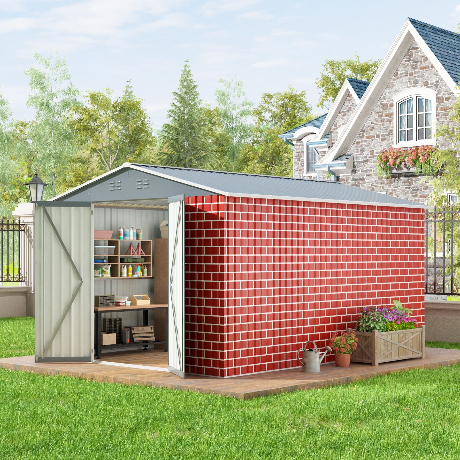JAXSUNNY 8 x 12Ft Outdoor Storage Shed Steel Tool Shed with Lockable Doors Vents