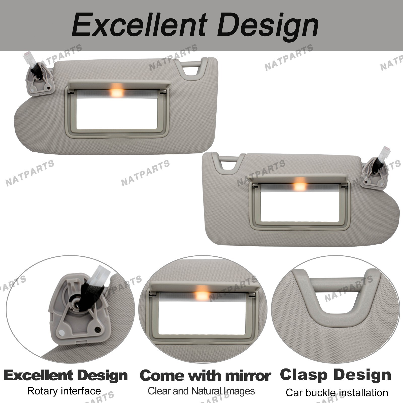 Pair Gray Side Sun Visor W/ Lights fits for 2013-2018 Nissan Altima 96401-3TA2A