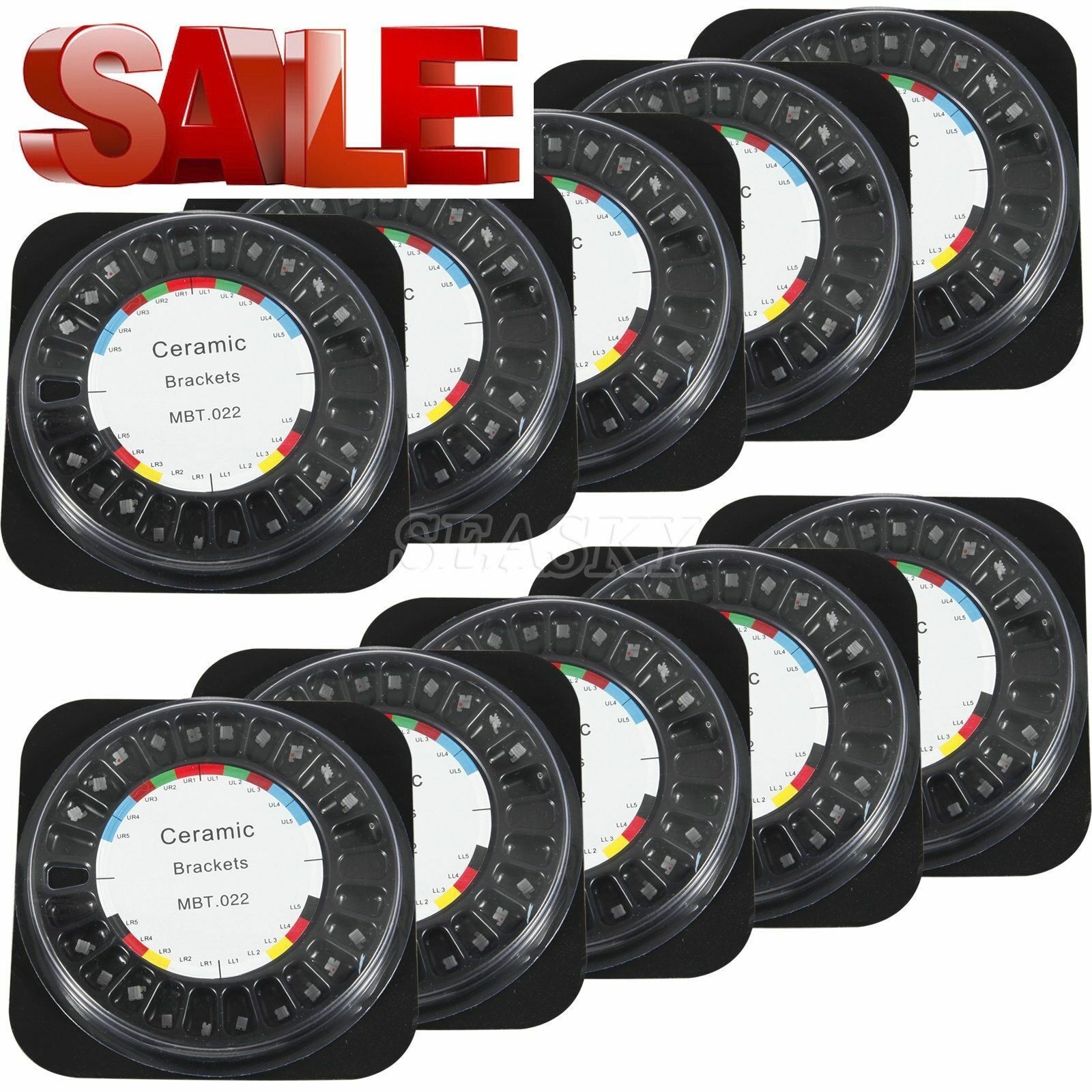 10 Packs Dental Orthodontic Bracket Braces Ceramic MBT 022 with 3-4-5 Hooks