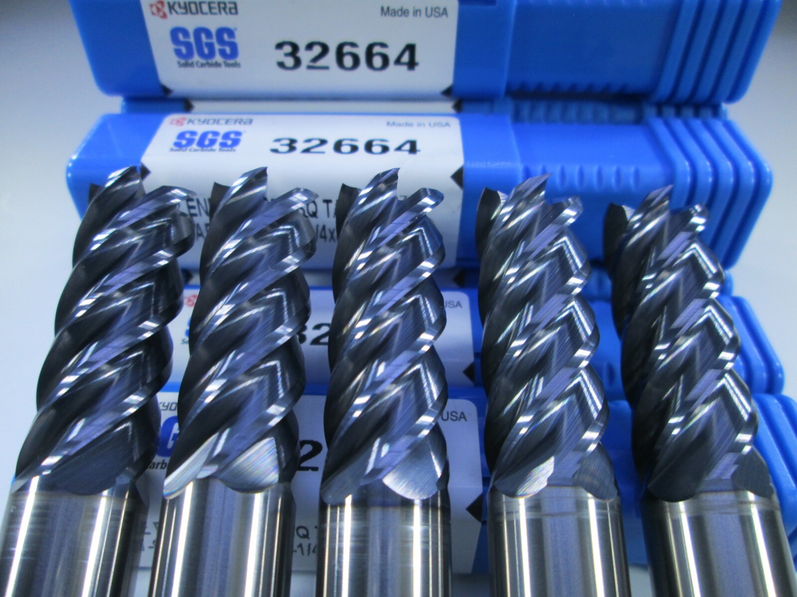 LOT ( 5 ) KYOCERA SGS 32664 V-CARB SOLID CARBIDE 1/2" 5 FLUTE END MILLS SET