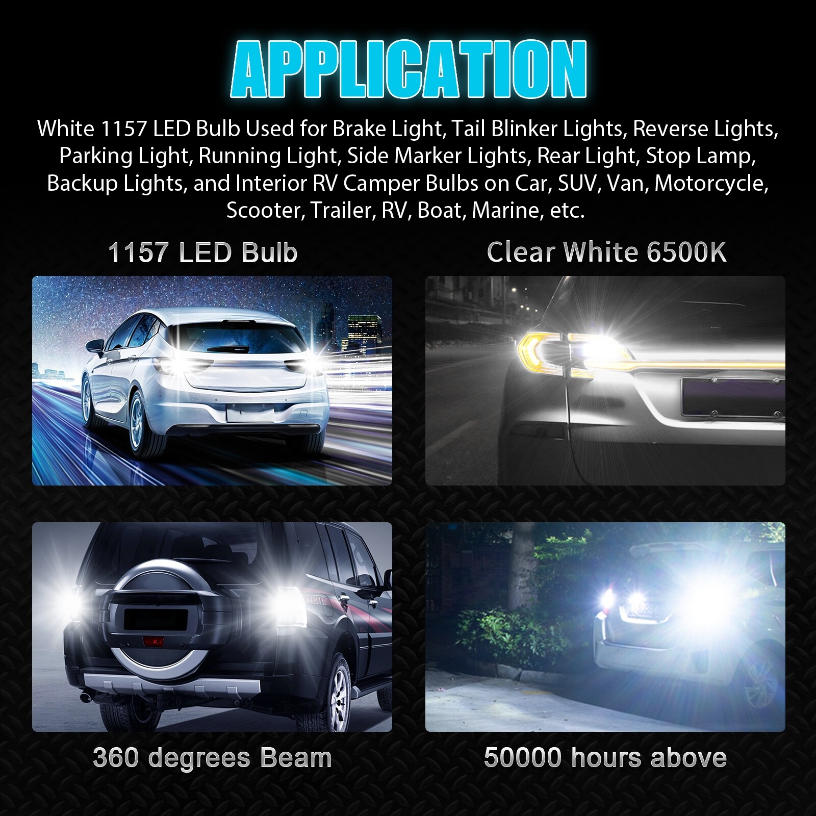 4x 1157 50-SMD LED Tail Brake Stop Reverse Parking Light Bulbs 6000K Super White