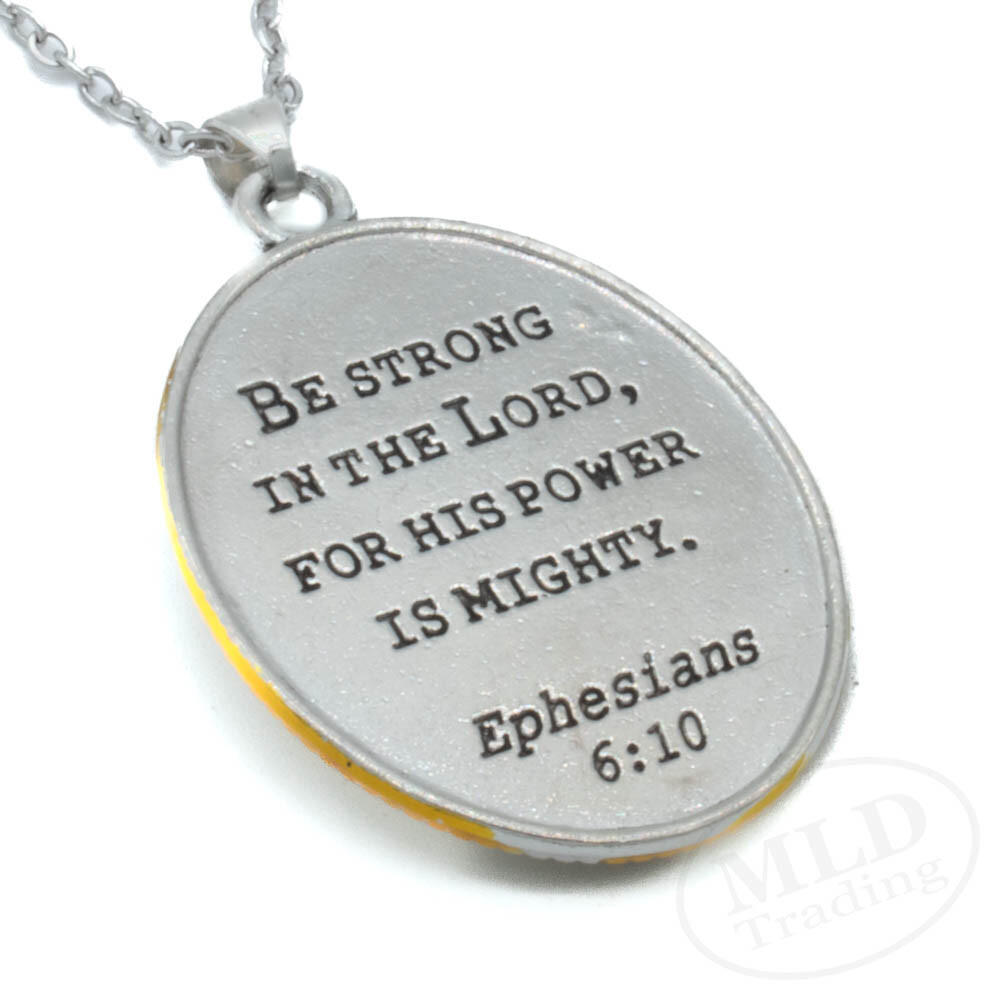 Saint St Michael Pendant Necklace, Oval Silver-Gold, Sword Charm, Ephesians 6:10