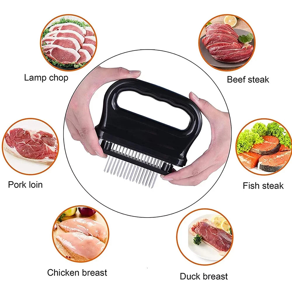 New Meat Tenderizer with 48 Stainless Steel Ultra Sharp Needle Blades BBQ Tool