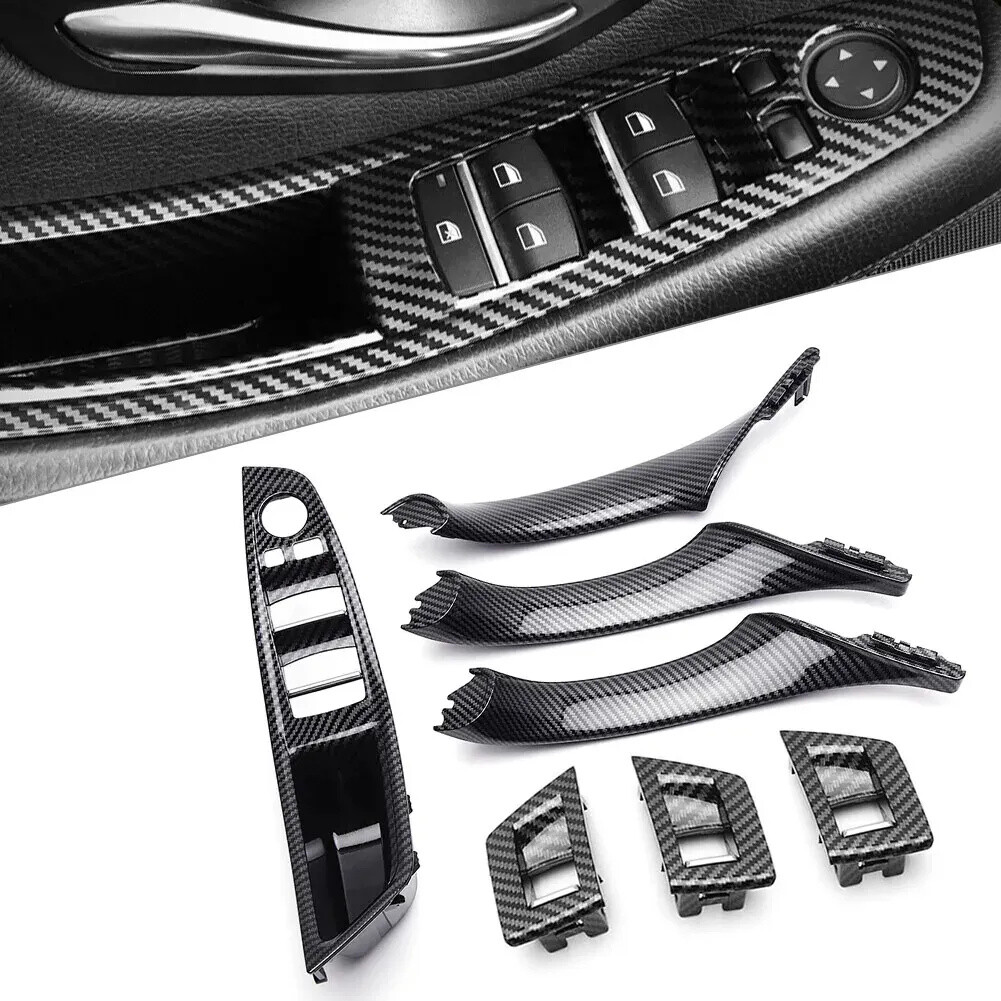 Inner Door Panel Handle Pull Trim Cover For BMW F10 F11 520i 528i Carbon Fiber