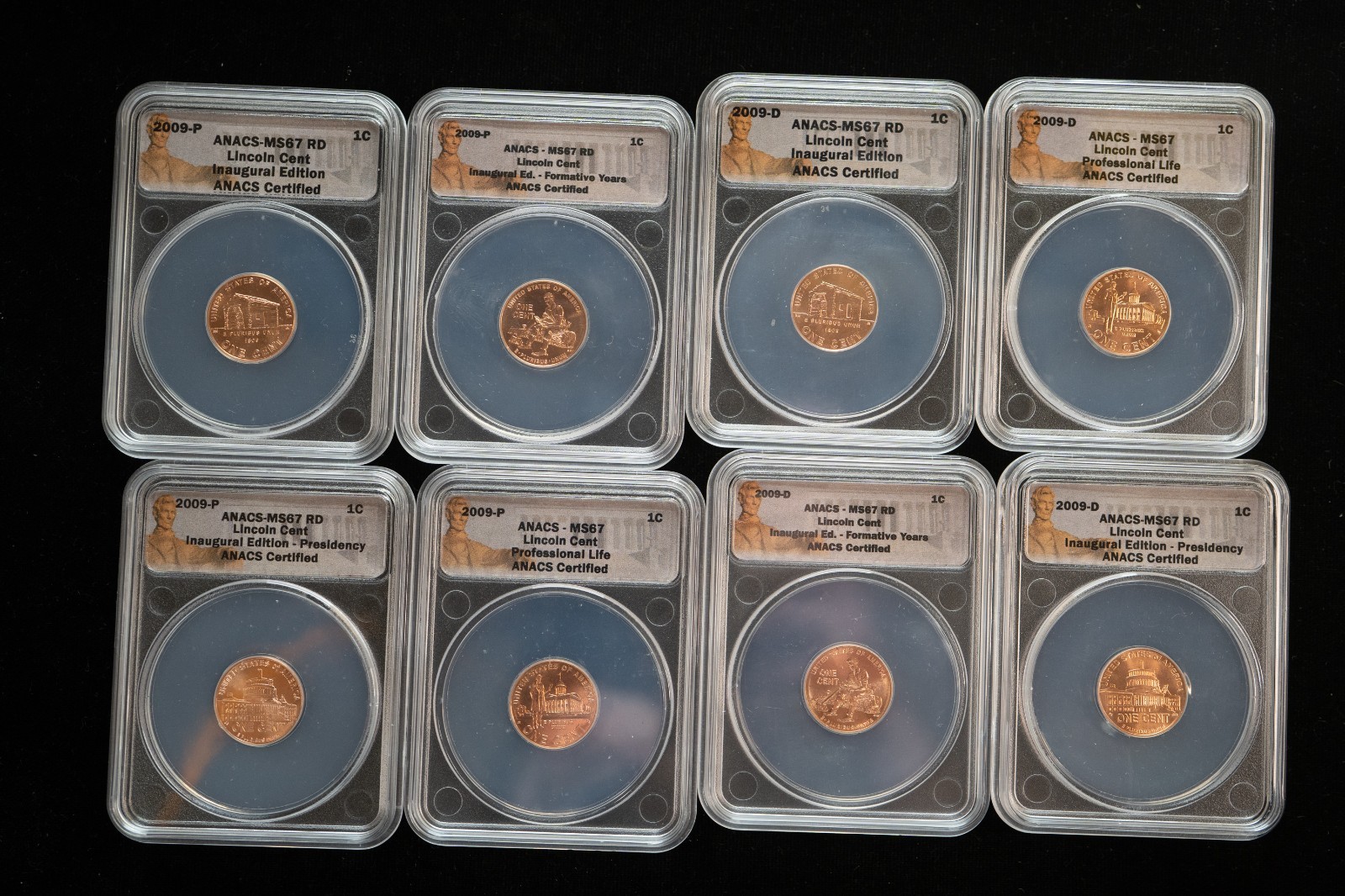 2009 P & D 8-Coin Set of Lincoln Bicentennial Cents ANACS MS 67