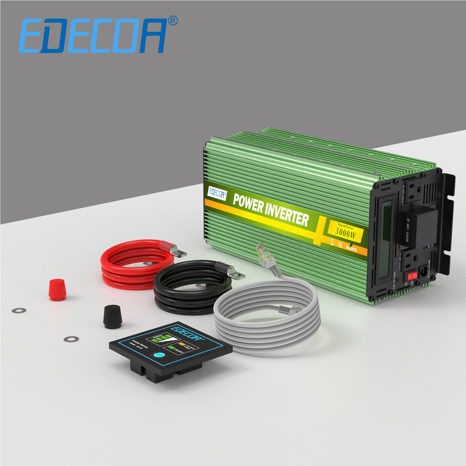 Power Inverter 3000 W 6000 Watt 12V DC to 110V 120V AC LCD Cable Car RV EDECOA