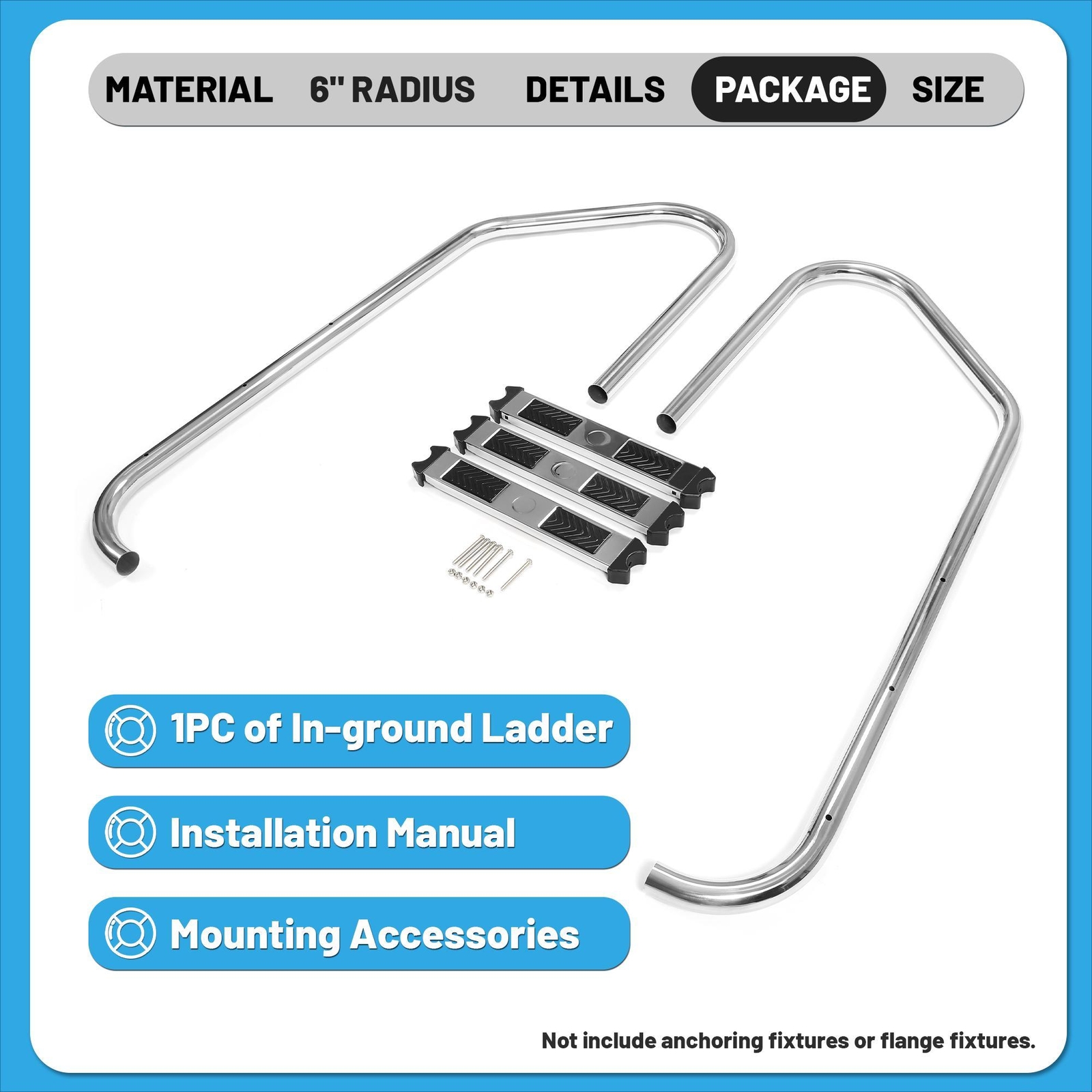 KOJEM Non-Slip 3-Step Stainless Steel Swimming Pool Ladder For In-Ground Pools