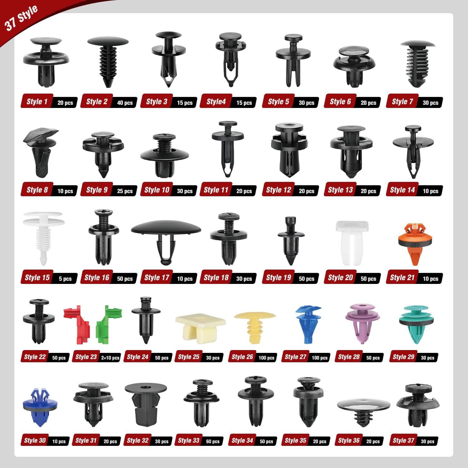 Nilight 1295Pcs Car Push Retainer Clips Auto Fasteners Kit-37 Sizes