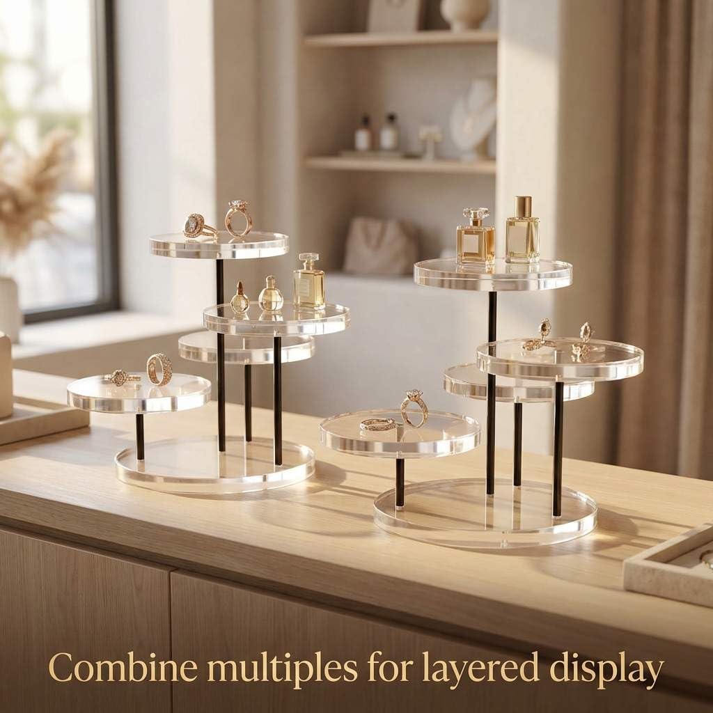 Round Acrylic Products Display Riser Stands, 3 Tier Jewelry Display Stands fo...