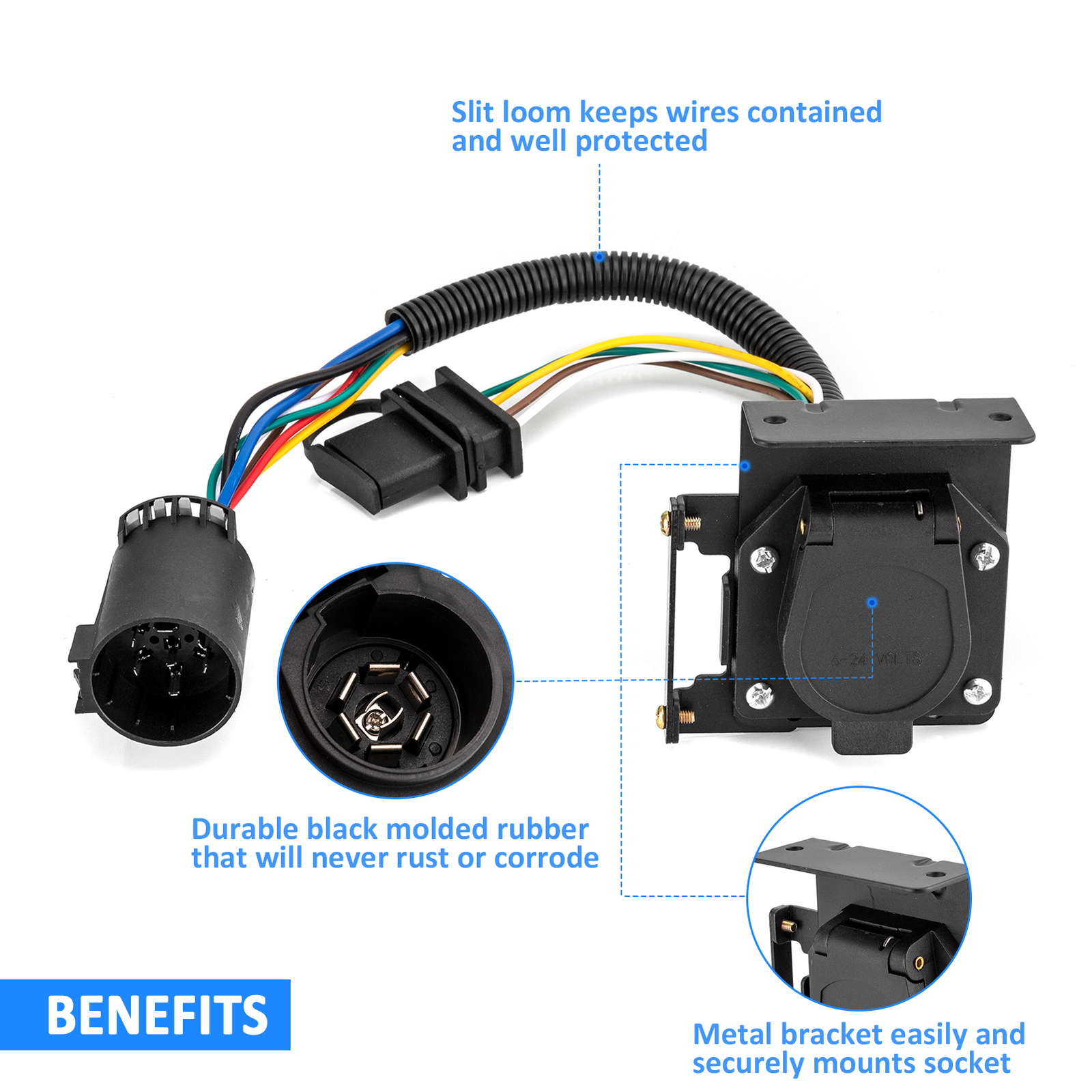 For 1999-2024 Ford F-150 F-250 F350 7 Way Trailer Wiring Harness 4 Way Flat Plug