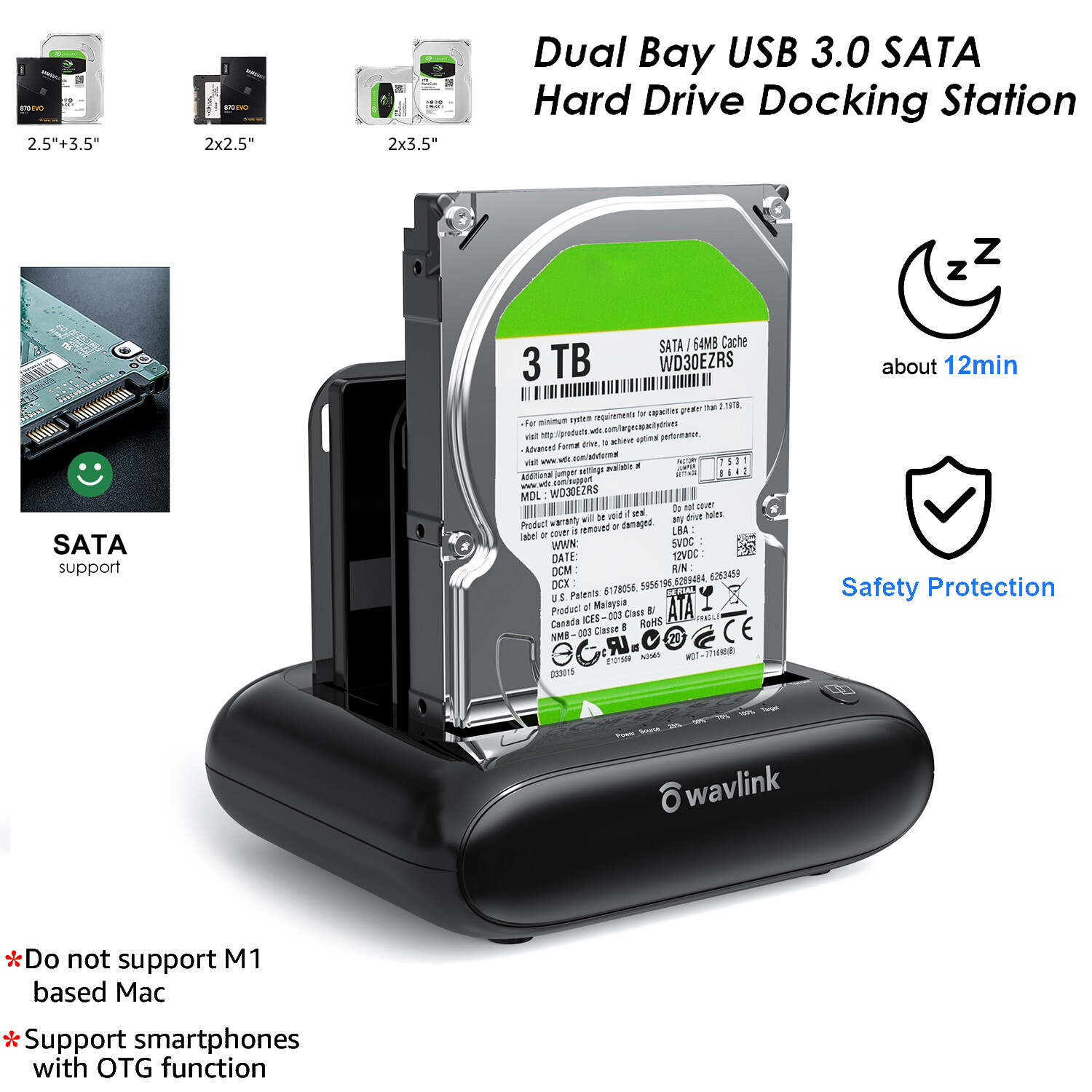 2.5/3.5" USB 3.0 Docking Station to SATA I/II/III Dual Bay External Hard Drive