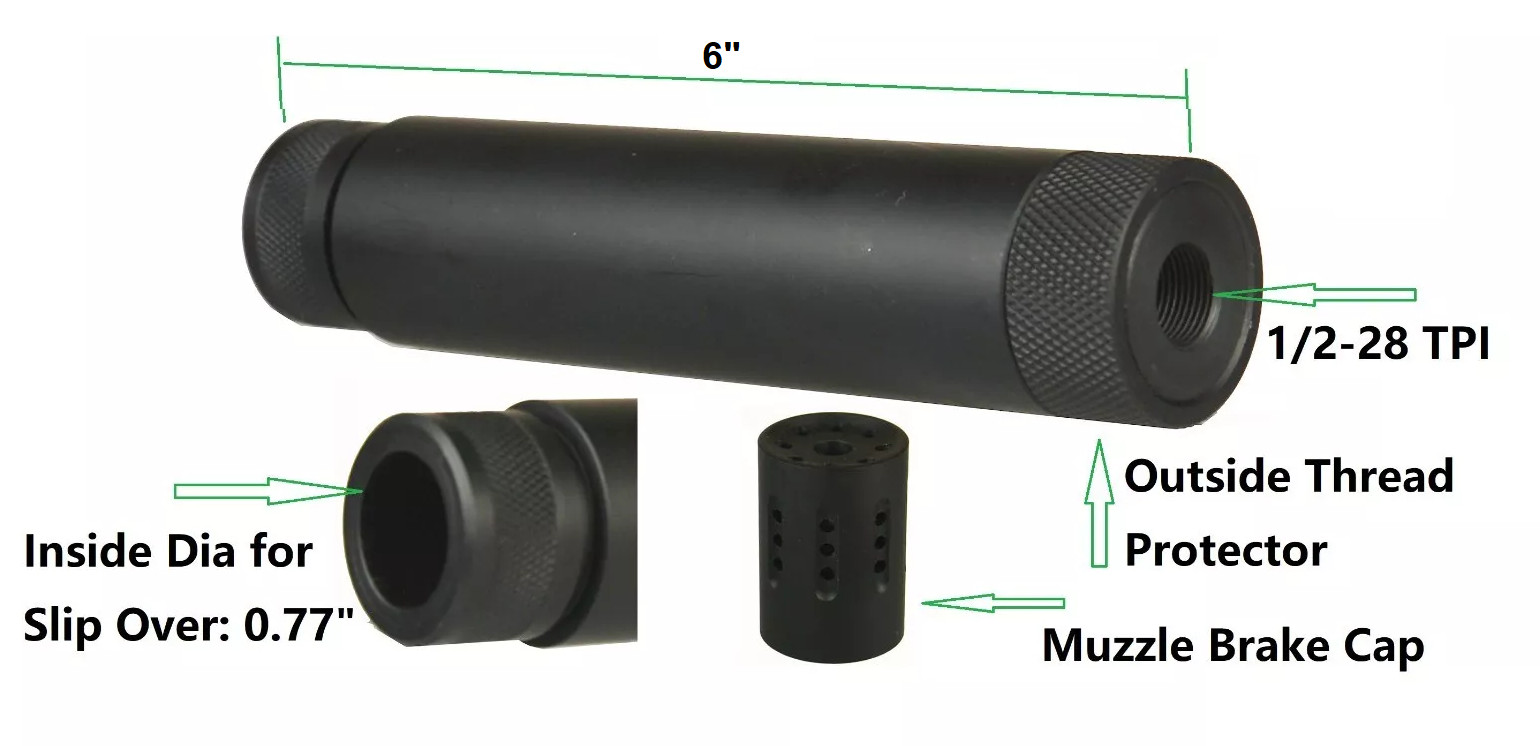 5.56 .223 Aluminum 1/2X28 Slip Over Linear Comp Tube + Muzzle Brake/Protector