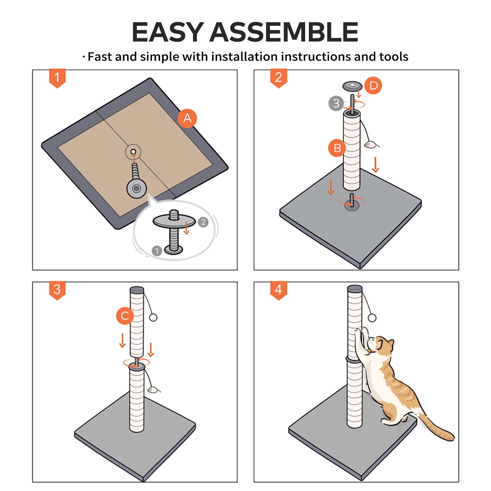 Cat Scratching Post, 25"H Sisal Vertical Scratcher Post with Toys for Indoor