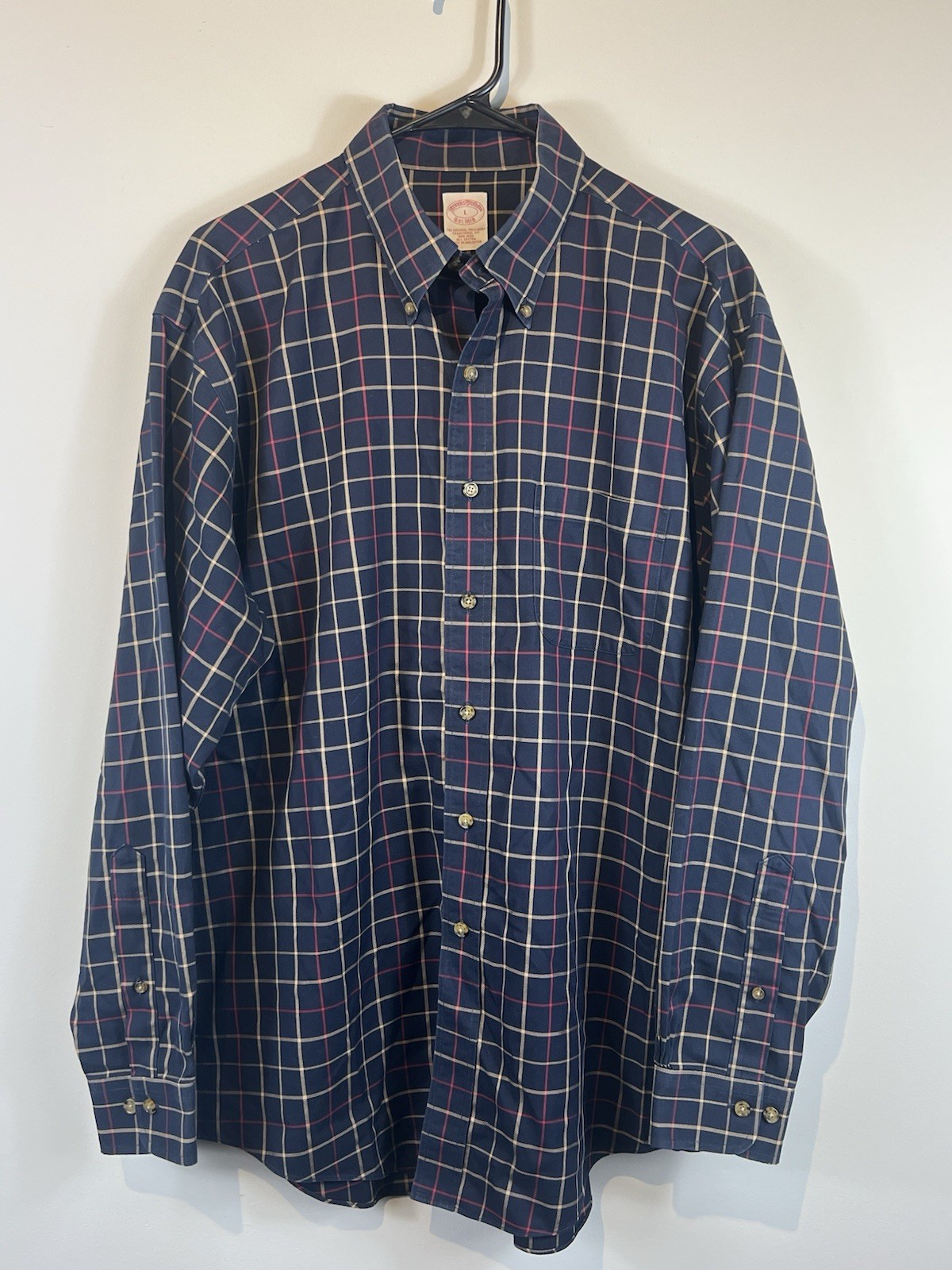 BROOKS BROTHERS Men's Button Up Dress Shirt Size Large Navy Checked Red White