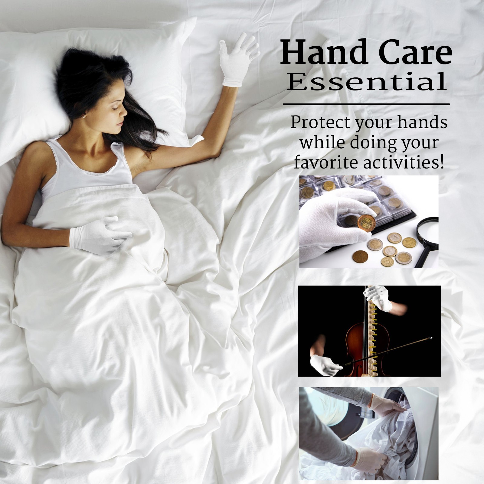 12 Pairs White Cotton Gloves Soft Eczema Moving Sensitive Dry Hands Bulk Pack