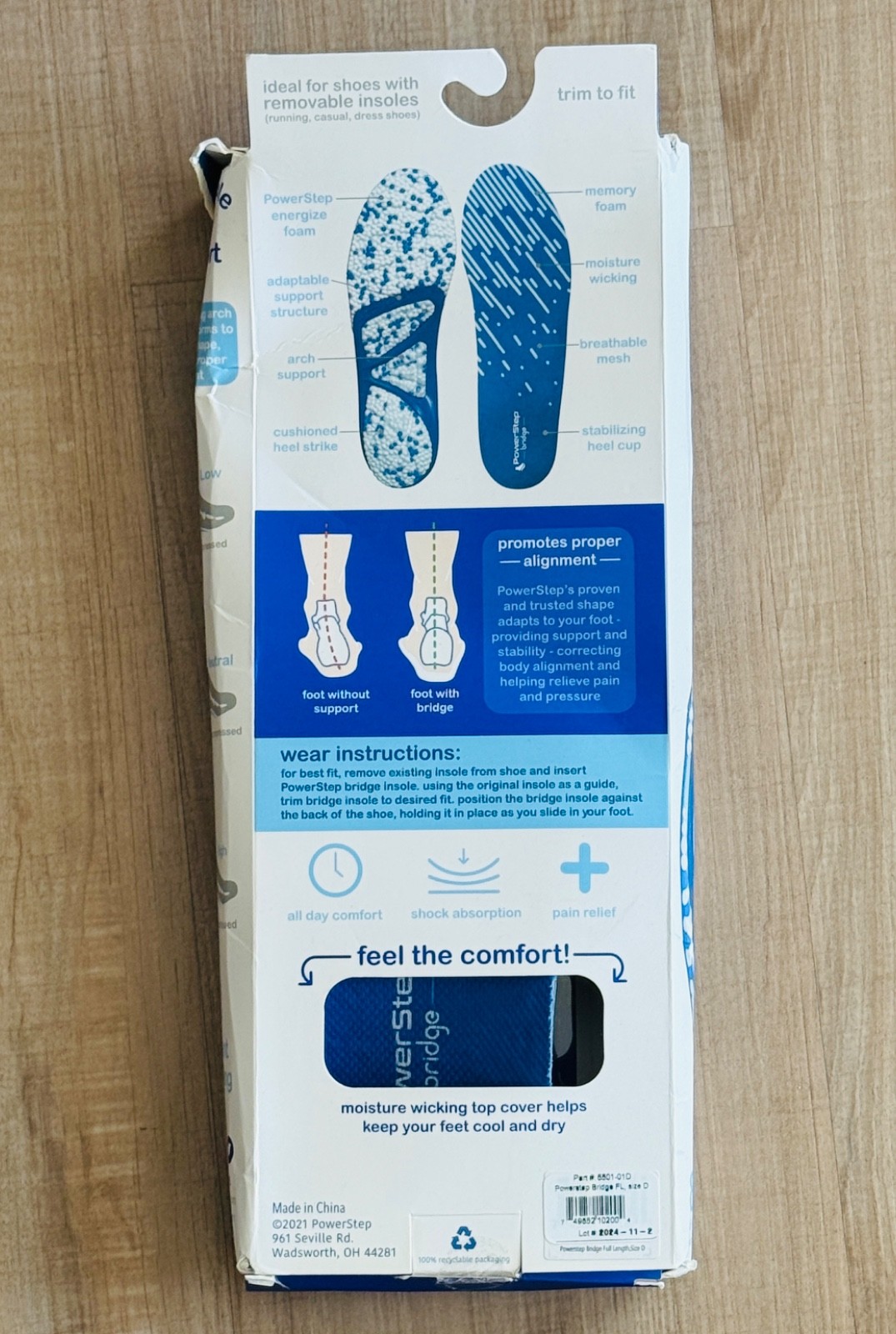 Bridge Powerstep Full Length Insoles Sz D. Mens 10-11.5 Women's 11-12.5 New