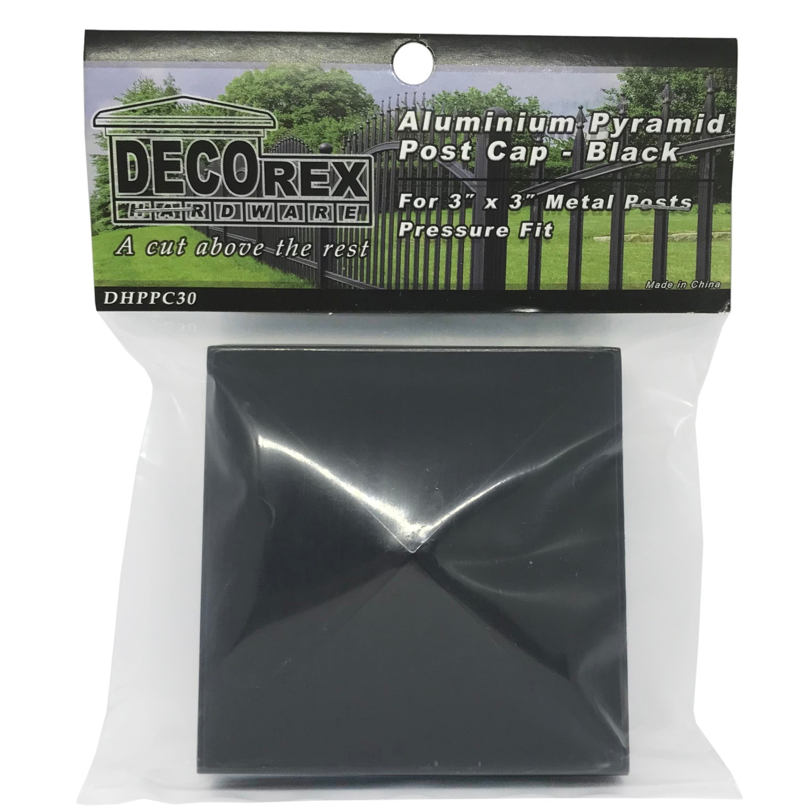 3" x 3" Decorex Hardware Aluminium Pyramid Post Cap for Metal Posts - Black