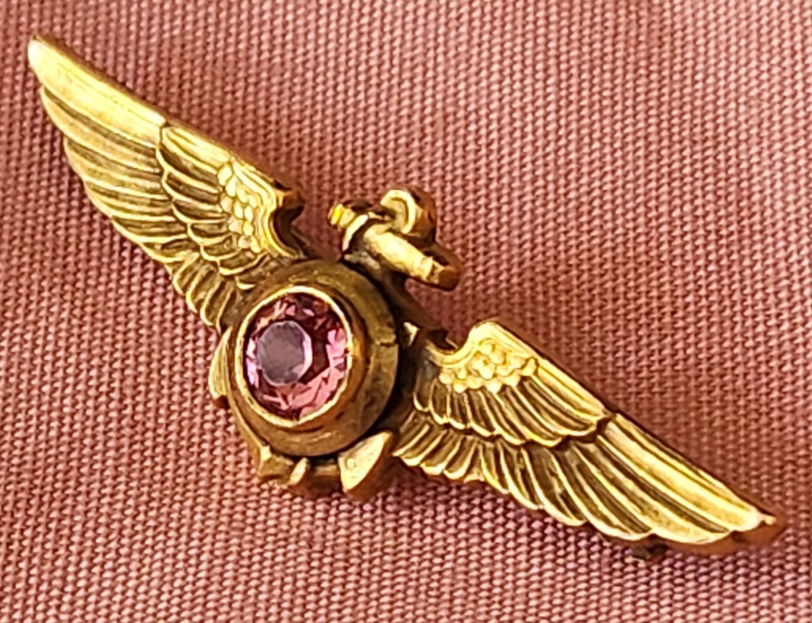 Vtg WWII US Navy Aviator Pilot Sweetheart Wings Pin H&H 1/20 12k GF W/Gemstone