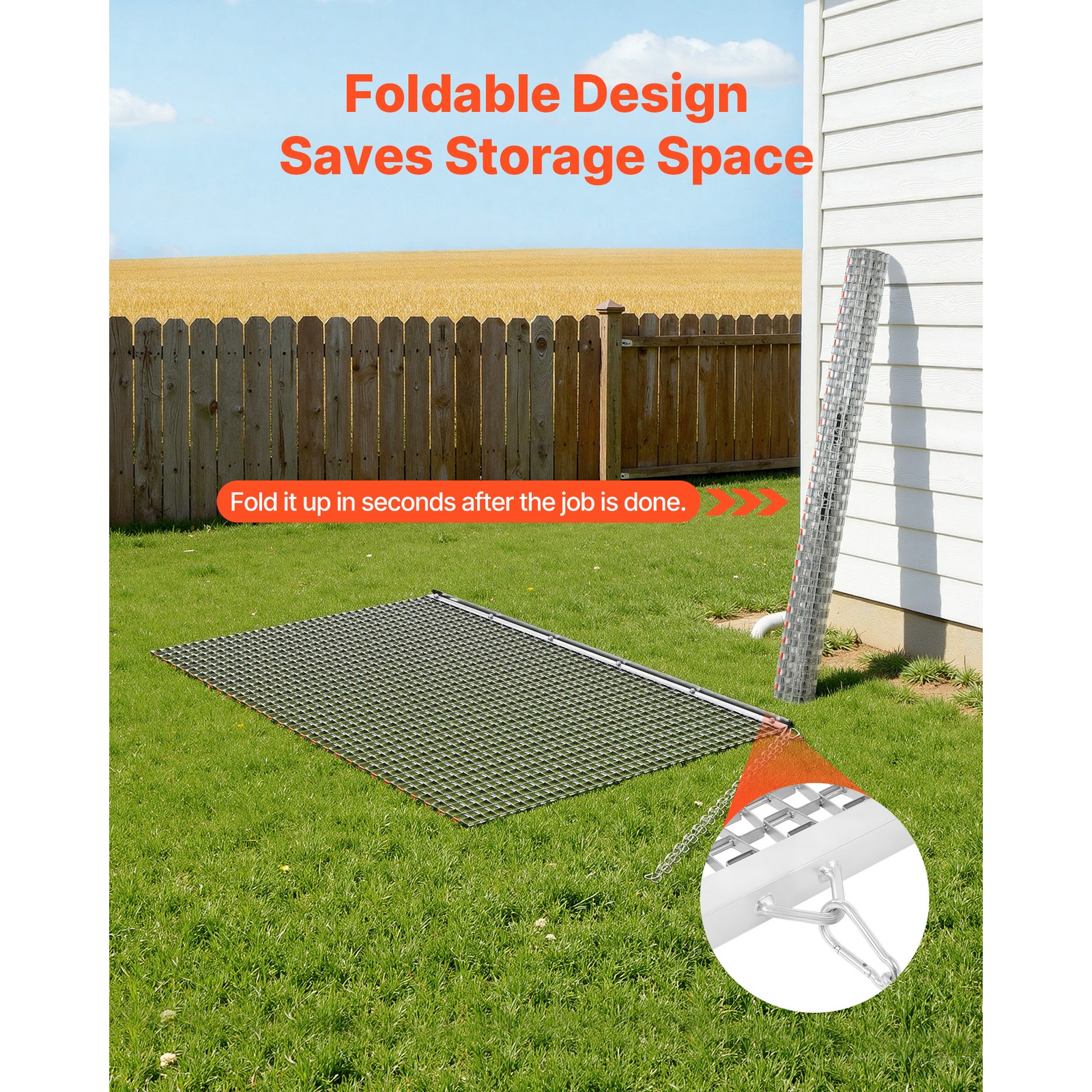 Uimoso 6 x 3 ft Chain Harrow Rake for ATV, UTV, and Tractor Use