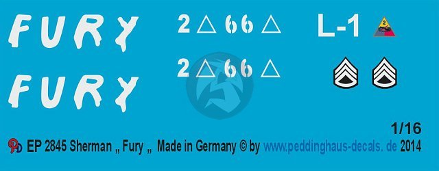 Peddinghaus 1/16 M4A3E8 Sherman Tank Markings depicted in 2014 Fury Movie 2845