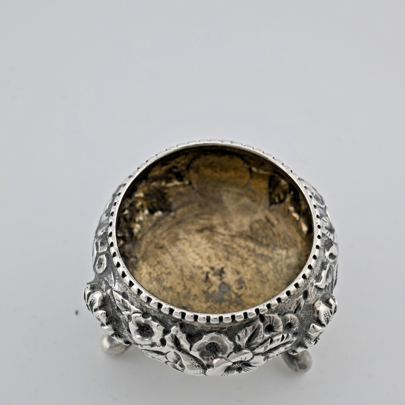 Sterling Silver A. Jacobi Floral Repousse Salt Cellar Baltimore ~no mono