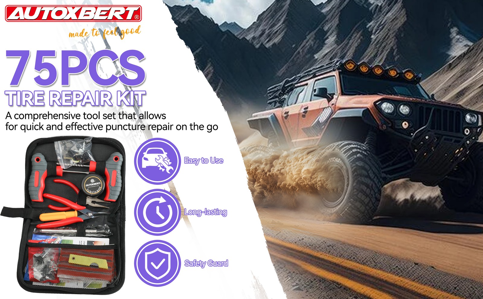 75PCS Tire-Puncture Repair Kit Heavy Duty Offroad Plugs For Tubeless Tire US