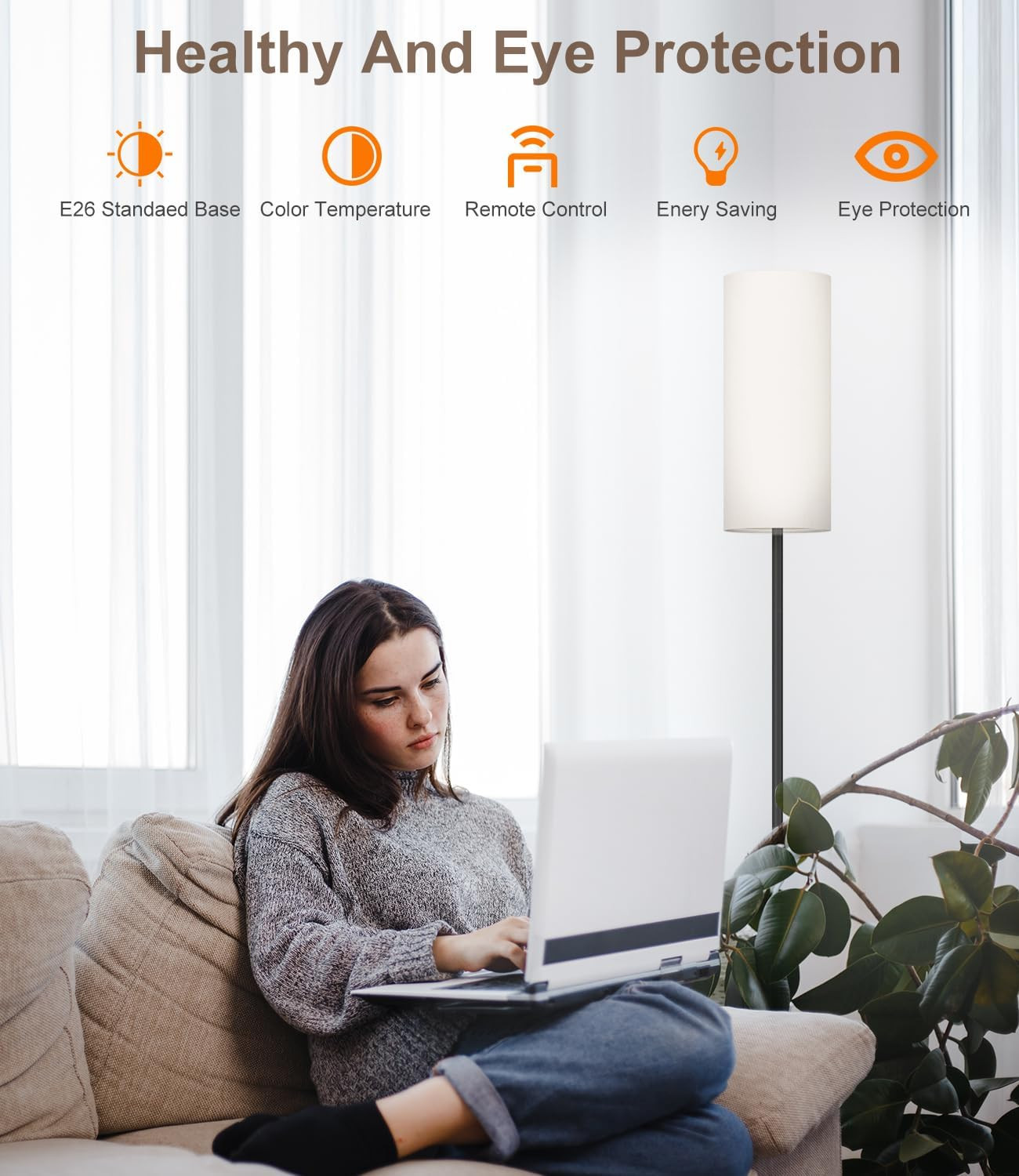 LED Floor Lamp for Living Room, Dimmable Standing Lamps with Foot Switch,Remote