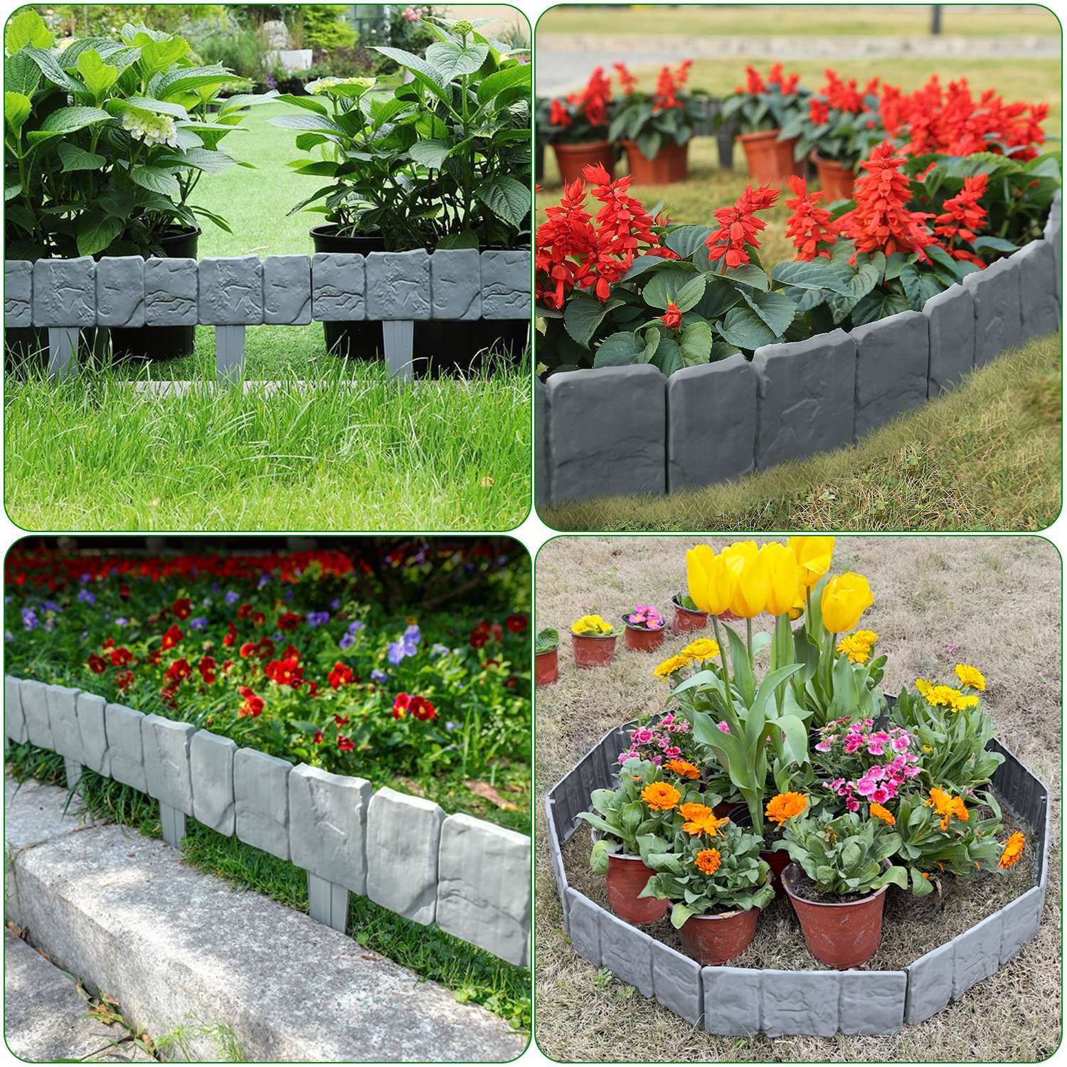 100/80/60/40/20 Pack Garden Fence Plastic Stone Outdoor Landscape Edging Border