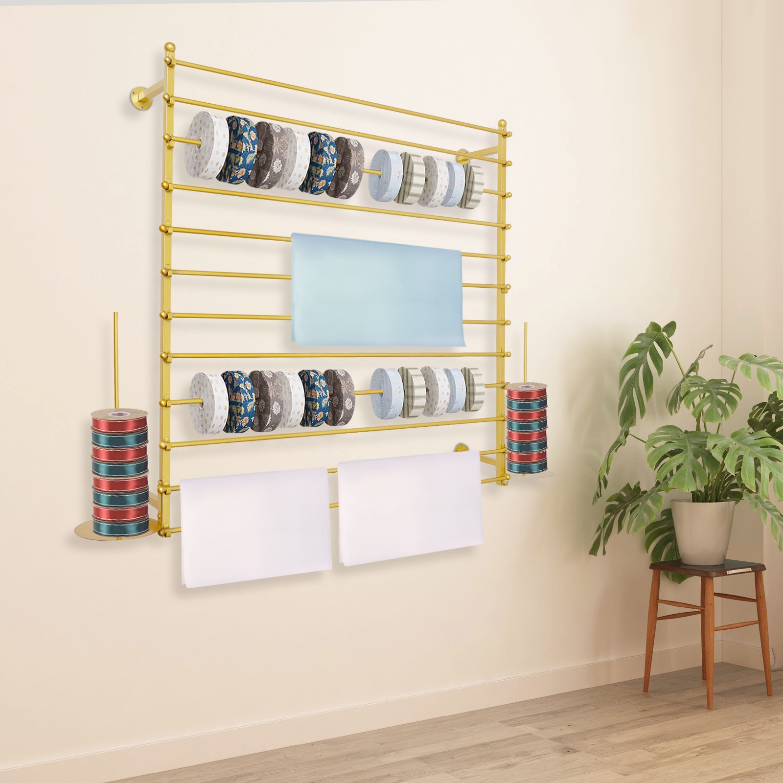 Wall-Mounted Display Rack, Wrapping Paper Ribbon Holder, Organizer 120*20*120cm