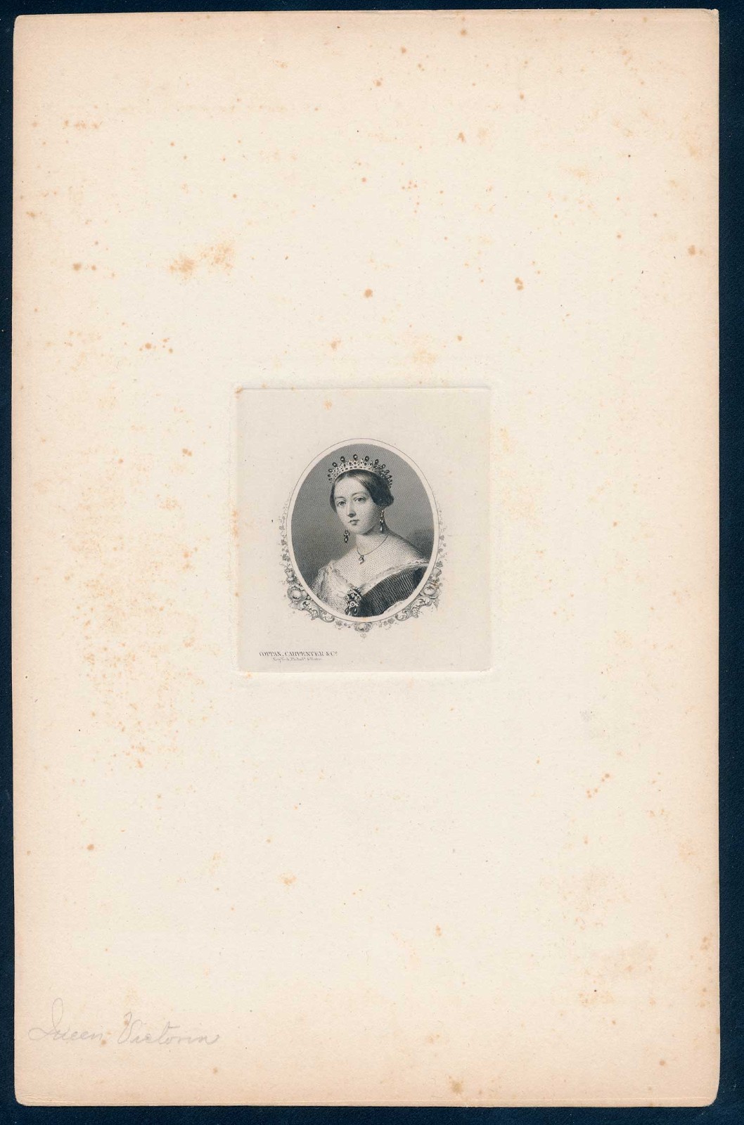 Large Portrait die proof, Queen Victoria, by Toppan, Carpenter & Co. 1850s