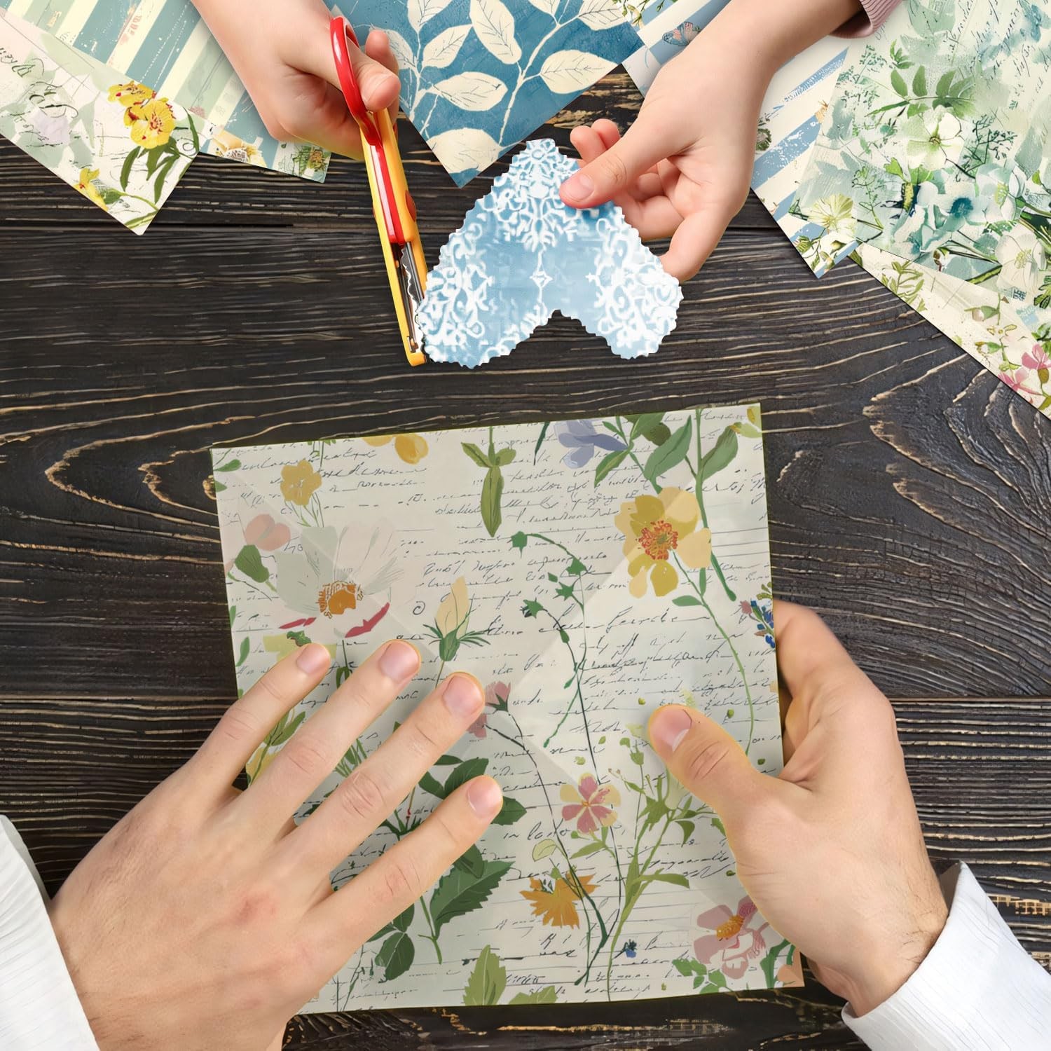 Floral Patterned Scrapbook Paper Pad - 24 Sheets 6x6 in Plant Designed Decorativ