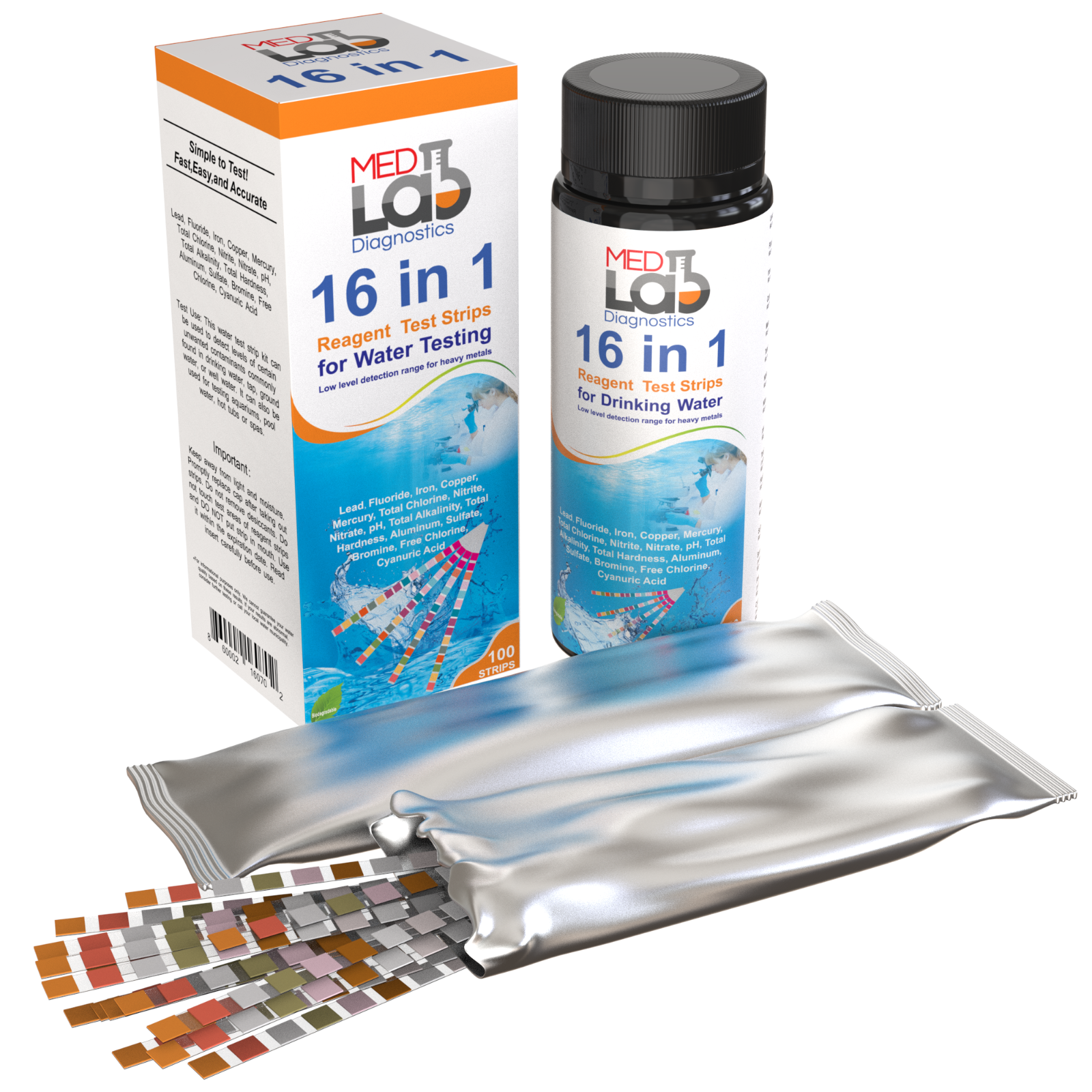 16 in 1 Drinking Water Test Kit Strips, 100 cnt. Home Water Quality Test for Tap