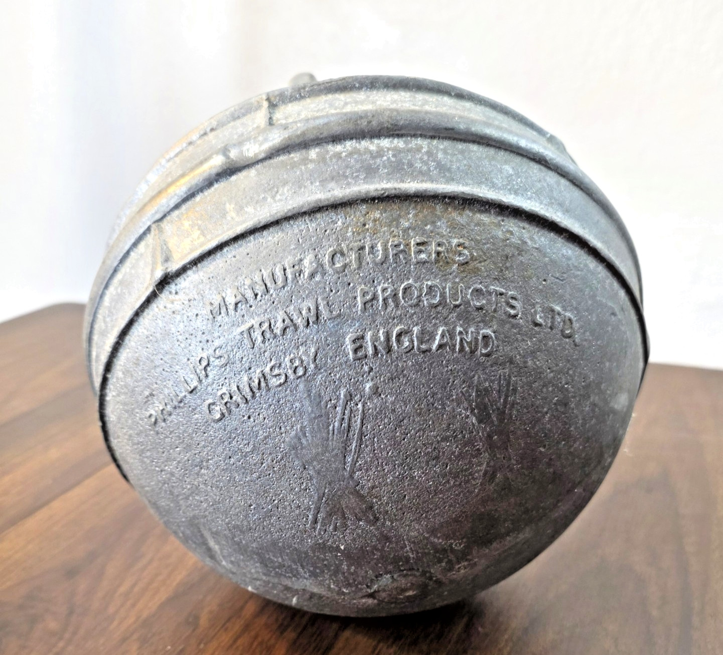 8" Cast Zinc Deep-Sea Trawl Buoy / Fishing Float Phillips Trawl, Grimsby England